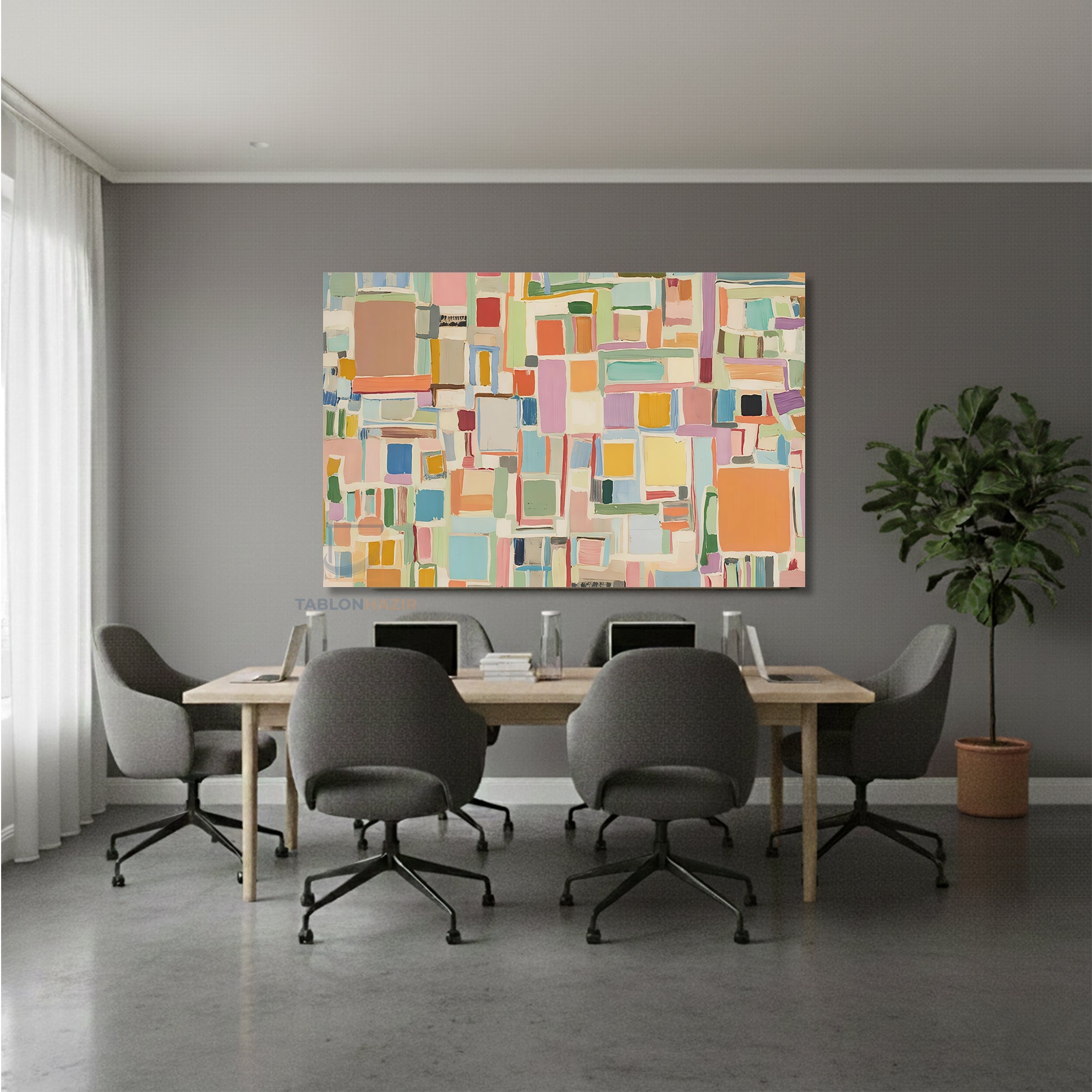Yatay Kanvas Duvar Tablosu Soyutgeometriksanat7 Salon Tablosu Ofis Tablosu Ev Hediyesi Dekorasyon