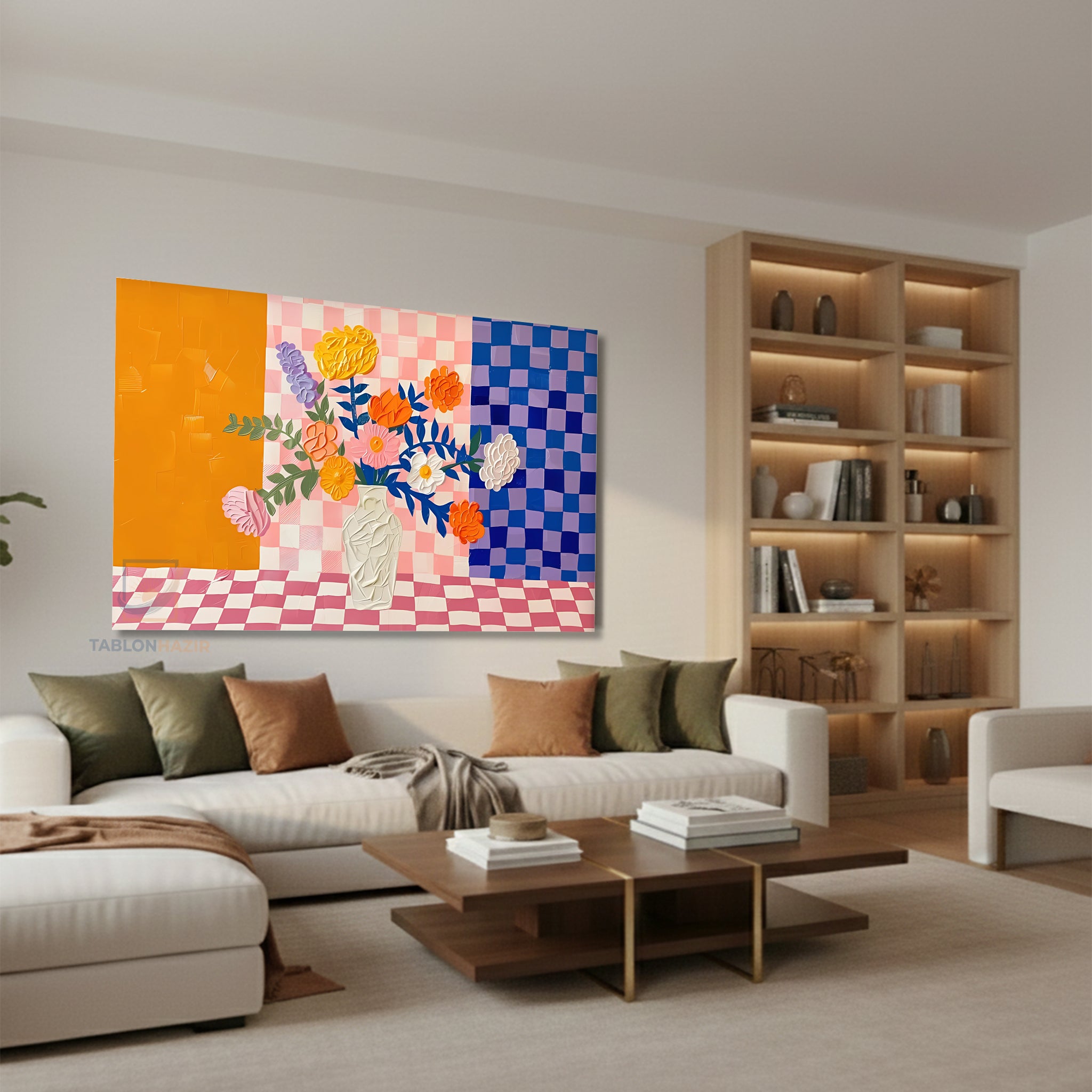 Yatay Kanvas Duvar Tablosu Soyutvazodakicicekler Salon Tablosu Ofis Tablosu Ev Hediyesi Dekorasyon