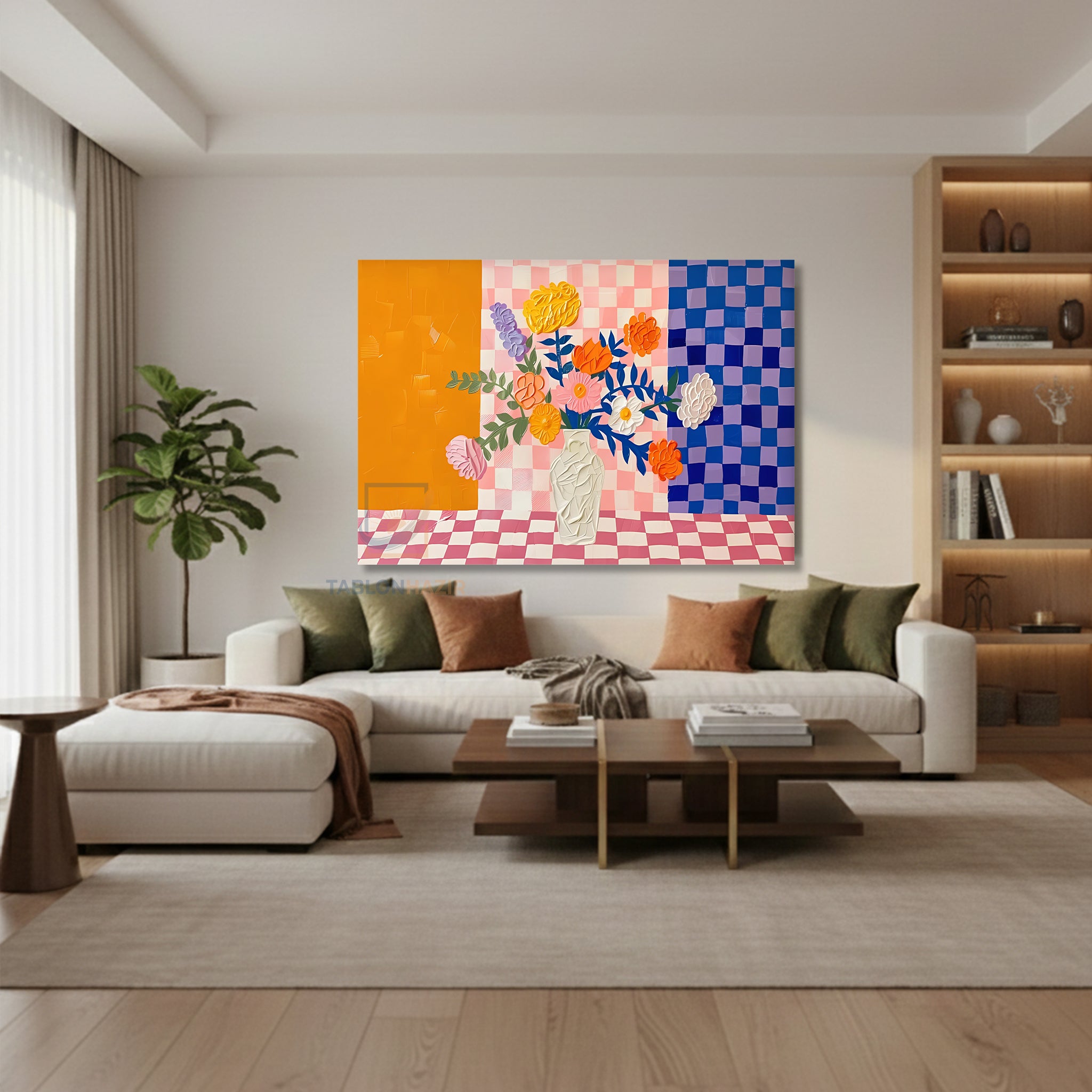 Yatay Kanvas Duvar Tablosu Soyutvazodakicicekler Salon Tablosu Ofis Tablosu Ev Hediyesi Dekorasyon