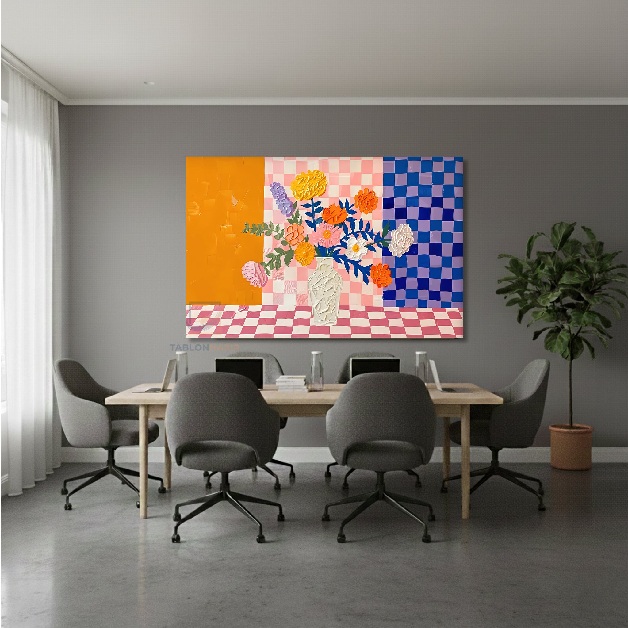 Yatay Kanvas Duvar Tablosu Soyutvazodakicicekler Salon Tablosu Ofis Tablosu Ev Hediyesi Dekorasyon