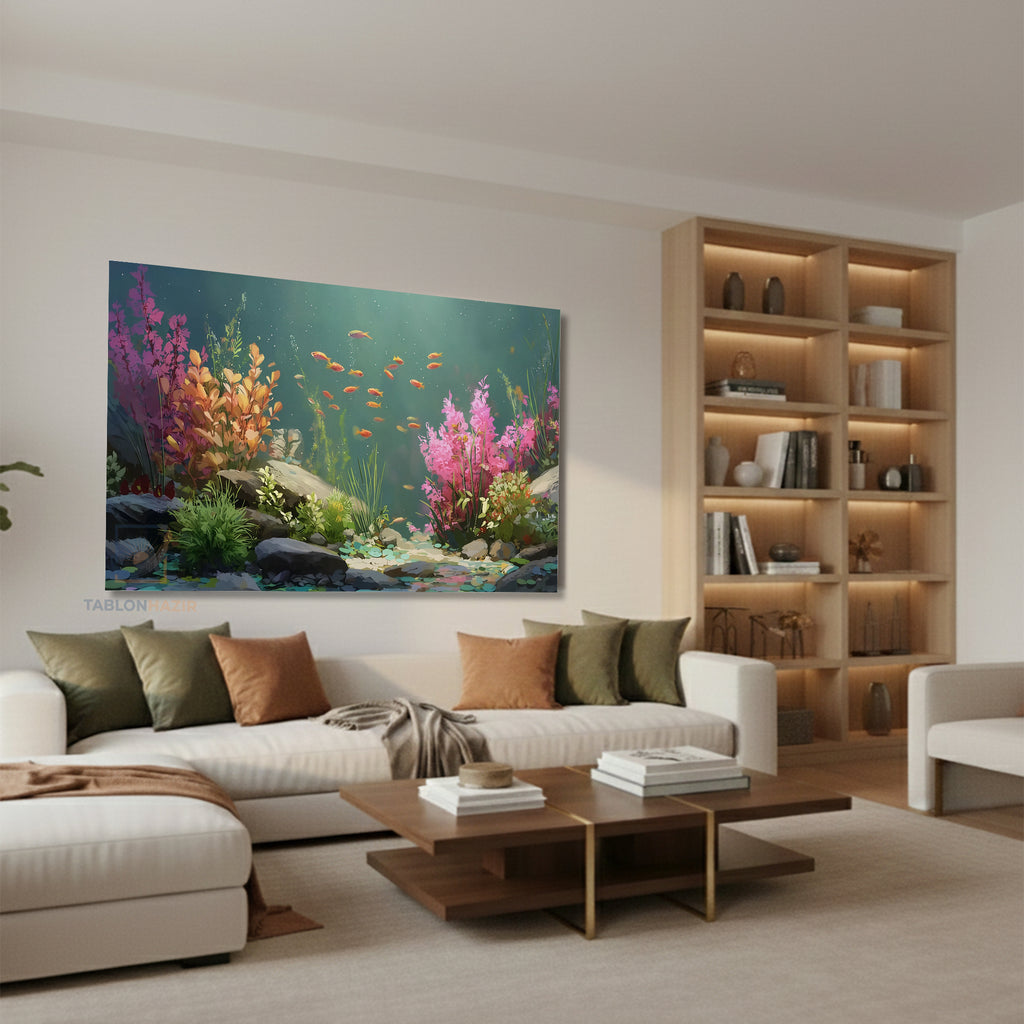 Yatay Kanvas Duvar Tablosu Sualtirenkleri Salon Tablosu Ofis Tablosu Yeni Ev Hediyesi Dekorasyon