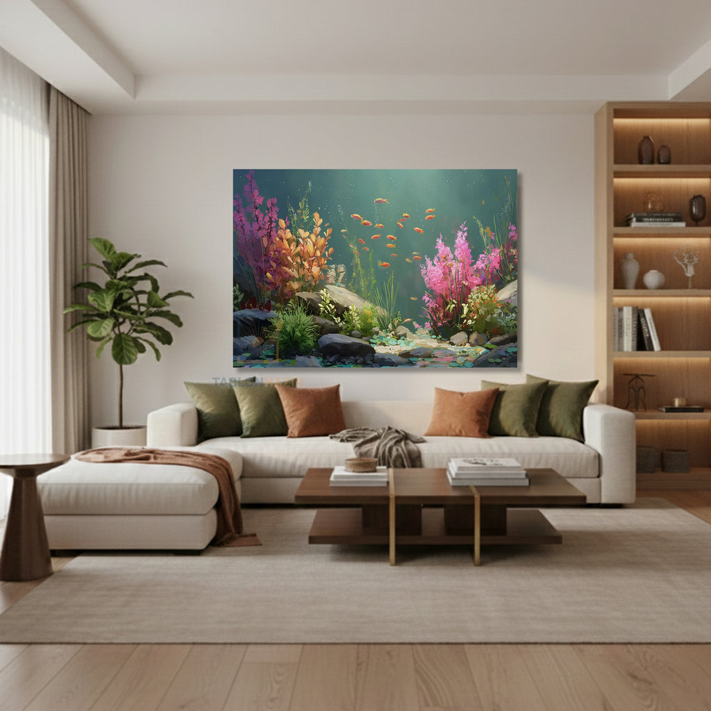 Yatay Kanvas Duvar Tablosu Sualtirenkleri Salon Tablosu Ofis Tablosu Yeni Ev Hediyesi Dekorasyon