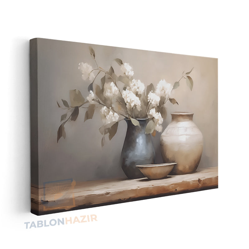 Yatay Kanvas Duvar Tablosu Vazodabeyazcicekeler4 Salon Tablosu Ofis Tablosu Ev Hediyesi Dekorasyon