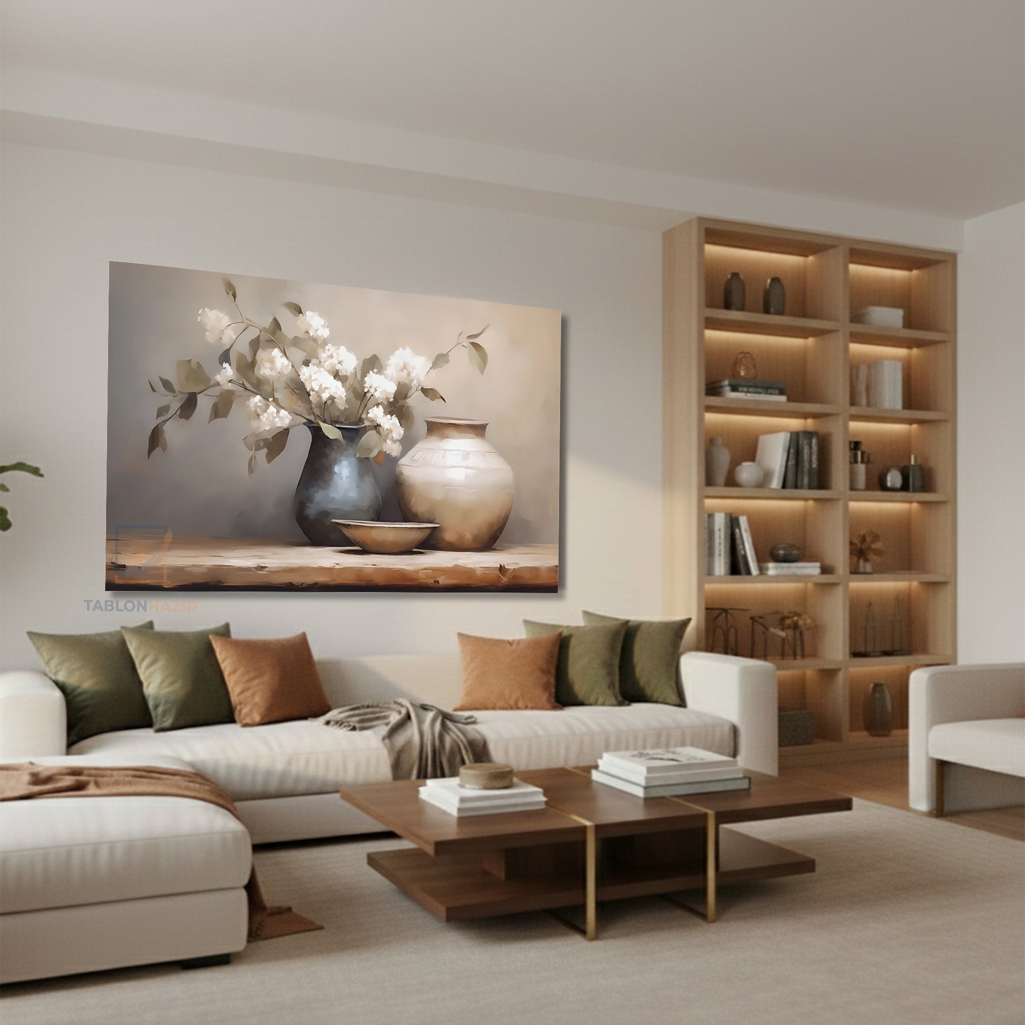 Yatay Kanvas Duvar Tablosu Vazodabeyazcicekeler4 Salon Tablosu Ofis Tablosu Ev Hediyesi Dekorasyon