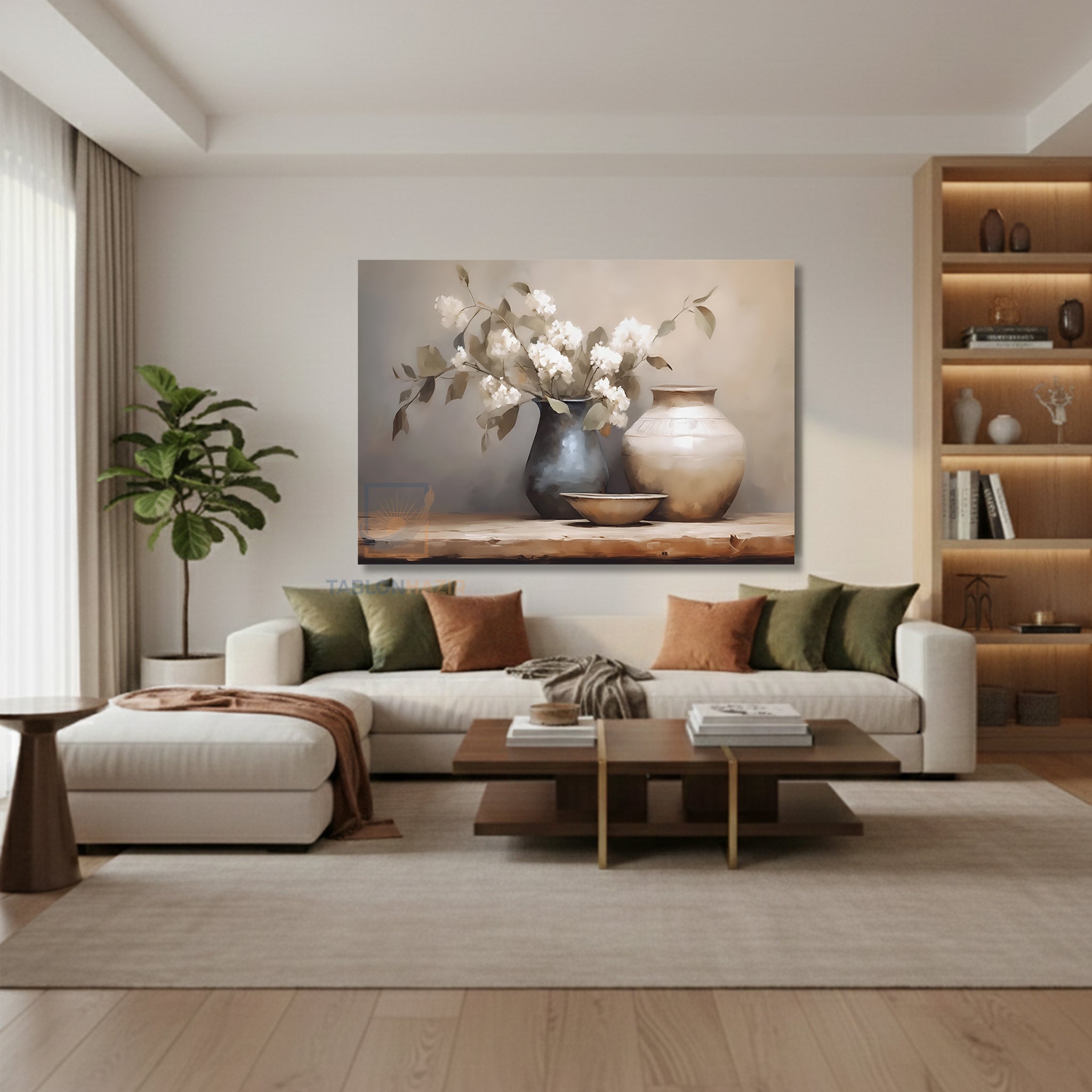 Yatay Kanvas Duvar Tablosu Vazodabeyazcicekeler4 Salon Tablosu Ofis Tablosu Ev Hediyesi Dekorasyon