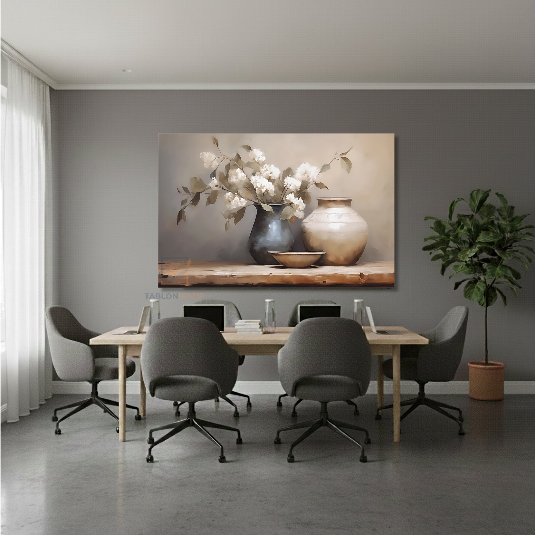 Yatay Kanvas Duvar Tablosu Vazodabeyazcicekeler4 Salon Tablosu Ofis Tablosu Ev Hediyesi Dekorasyon