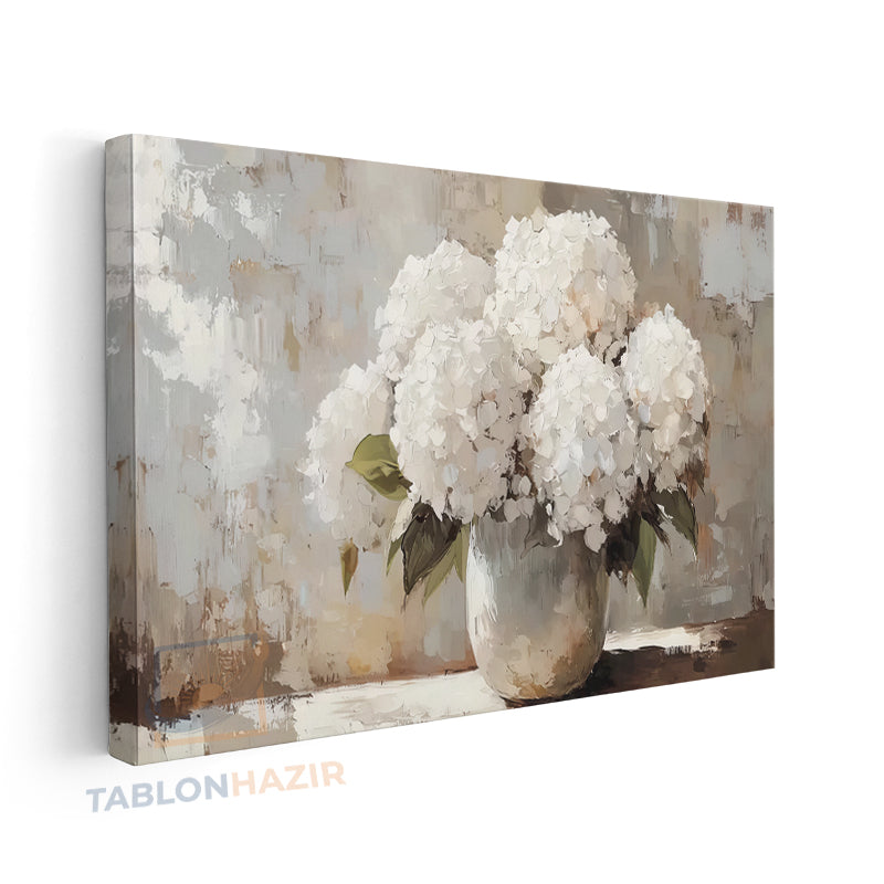 Yatay Kanvas Duvar Tablosu Vazodabeyazcicekler Salon Tablosu Ofis Tablosu Ev Hediyesi Dekorasyon
