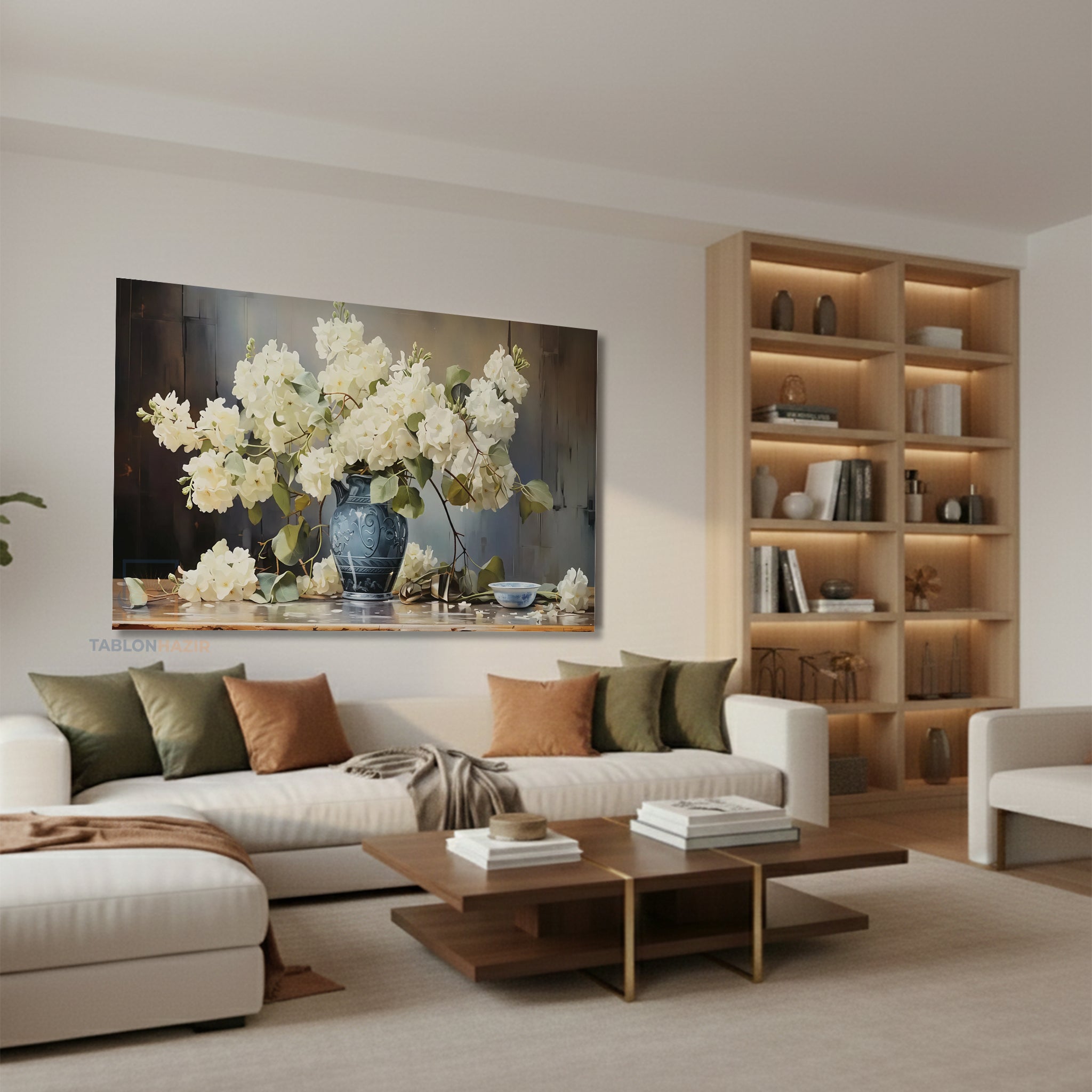 Yatay Kanvas Duvar Tablosu Vazodabeyazcicekler2 Salon Tablosu Ofis Tablosu Ev Hediyesi Dekorasyon