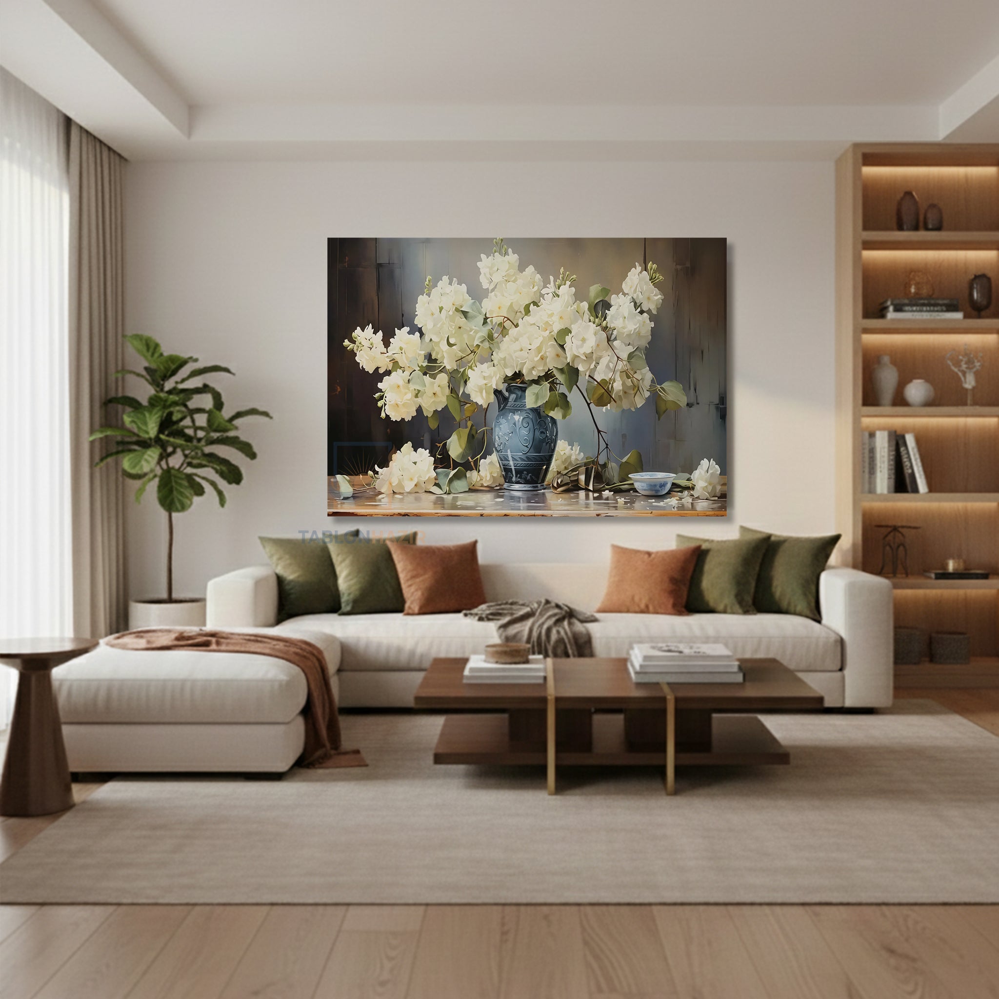Yatay Kanvas Duvar Tablosu Vazodabeyazcicekler2 Salon Tablosu Ofis Tablosu Ev Hediyesi Dekorasyon