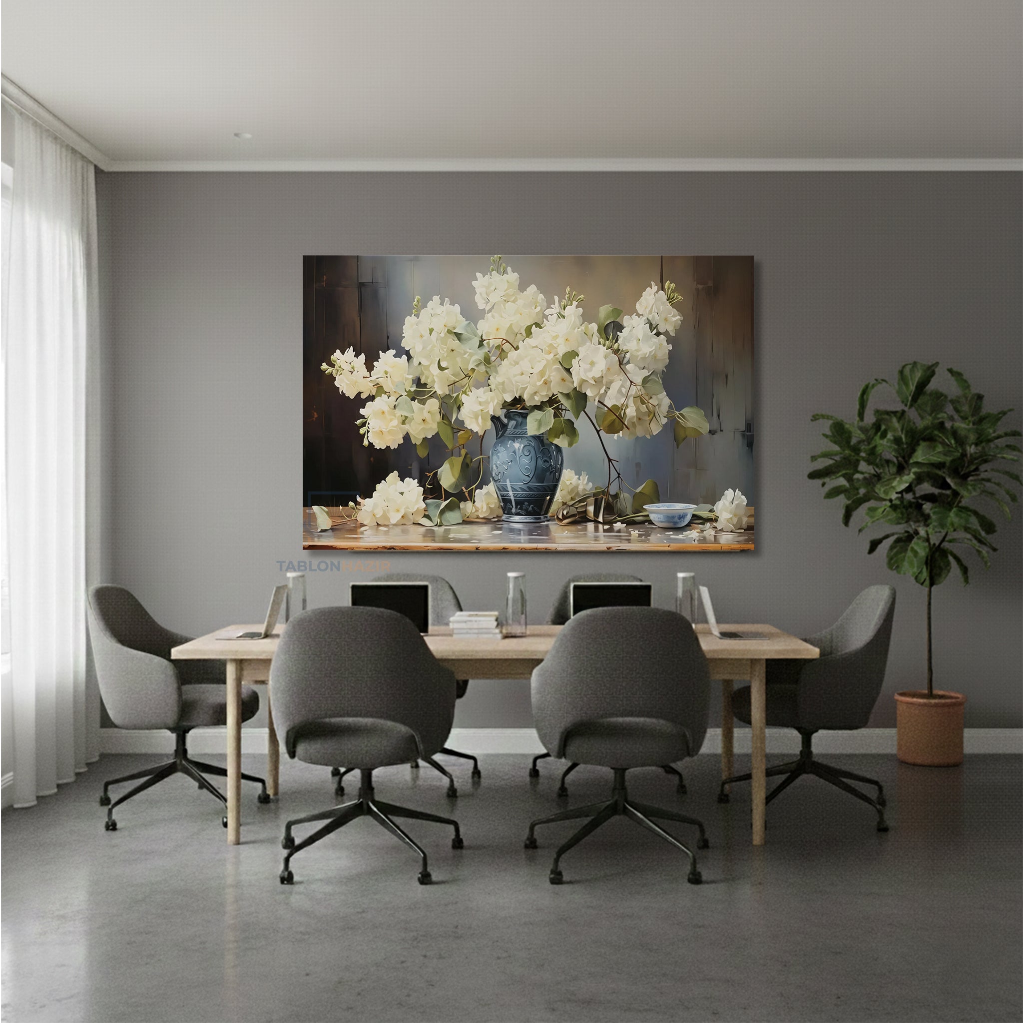 Yatay Kanvas Duvar Tablosu Vazodabeyazcicekler2 Salon Tablosu Ofis Tablosu Ev Hediyesi Dekorasyon