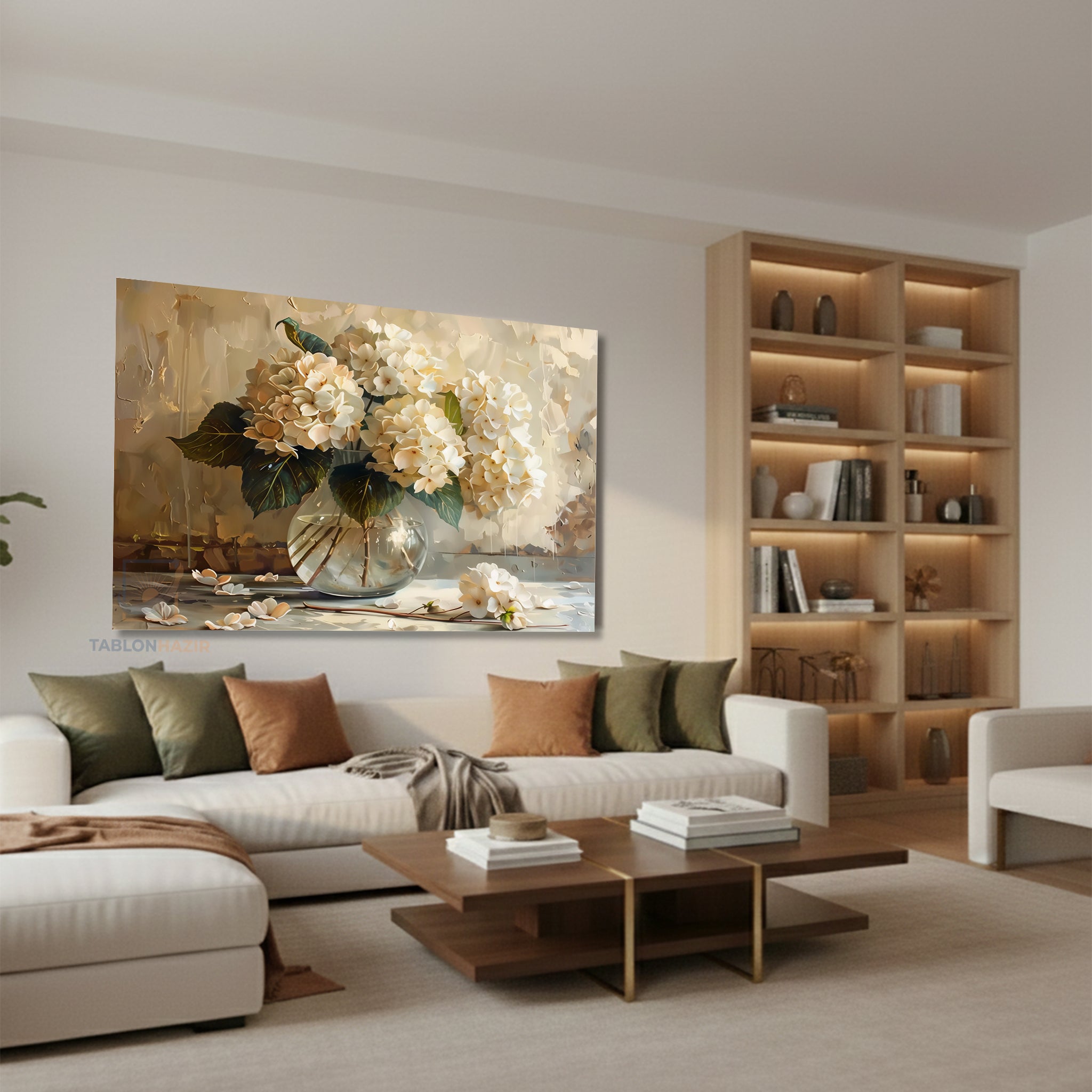 Yatay Kanvas Duvar Tablosu Vazodabeyazcicekler3 Salon Tablosu Ofis Tablosu Ev Hediyesi Dekorasyon