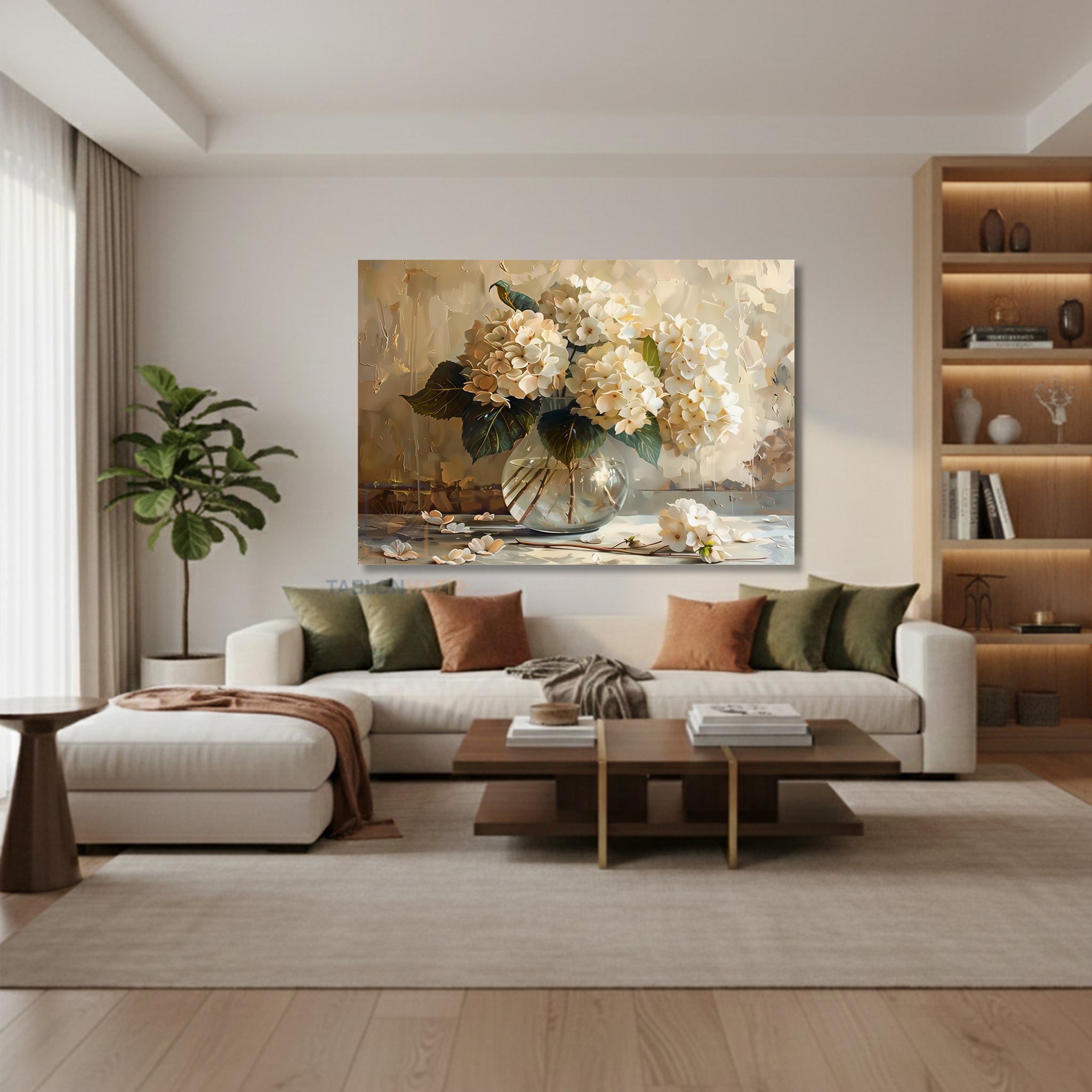 Yatay Kanvas Duvar Tablosu Vazodabeyazcicekler3 Salon Tablosu Ofis Tablosu Ev Hediyesi Dekorasyon
