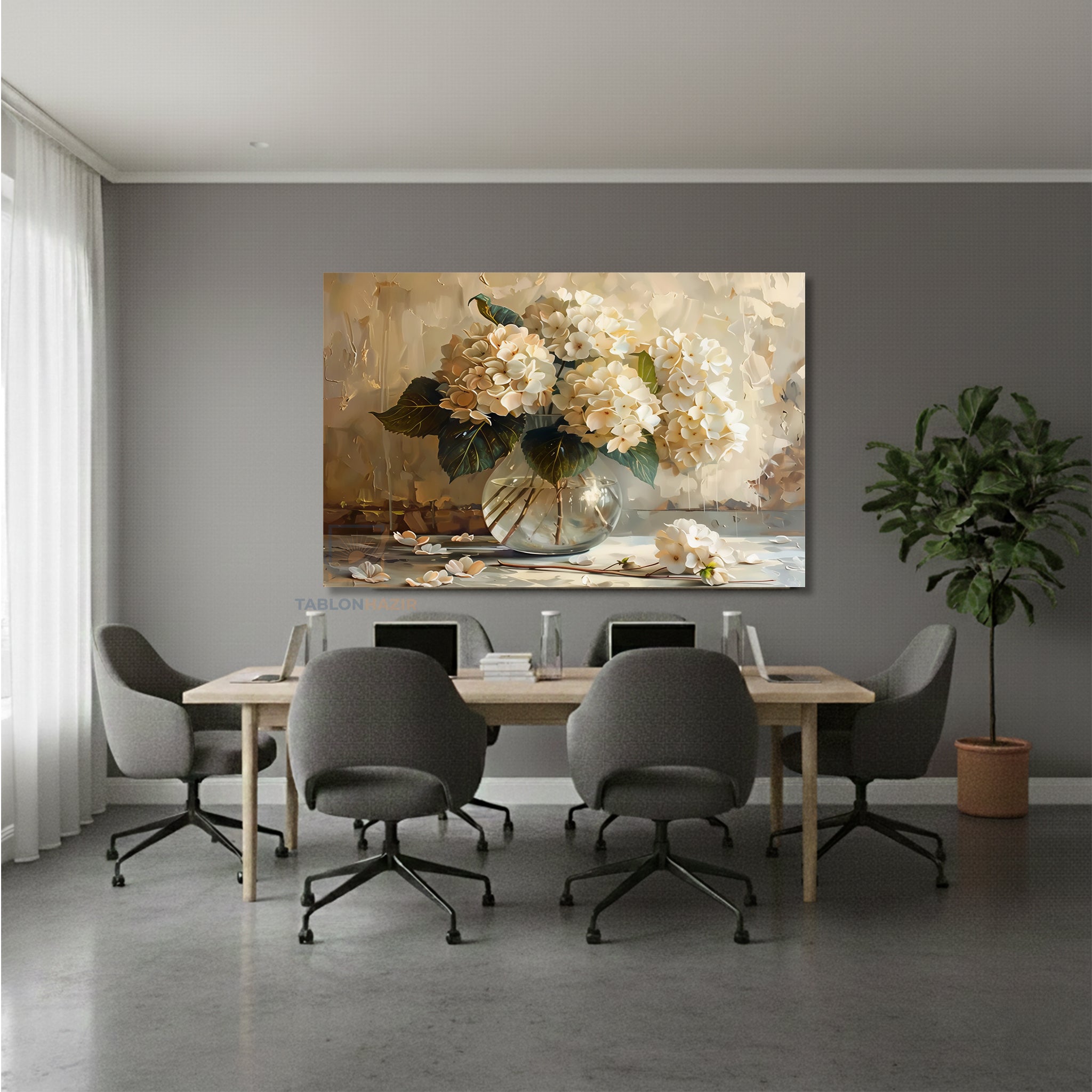Yatay Kanvas Duvar Tablosu Vazodabeyazcicekler3 Salon Tablosu Ofis Tablosu Ev Hediyesi Dekorasyon