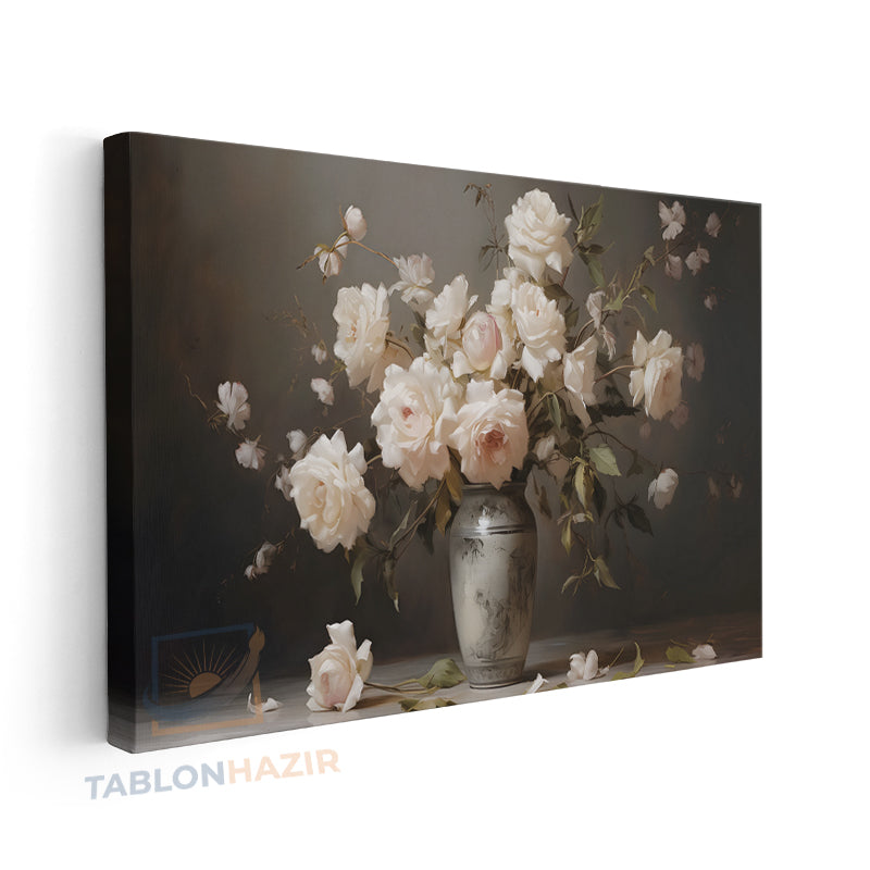 Yatay Kanvas Duvar Tablosu Vazodabeyazguller Salon Tablosu Ofis Tablosu Yeni Ev Hediyesi Dekorasyon