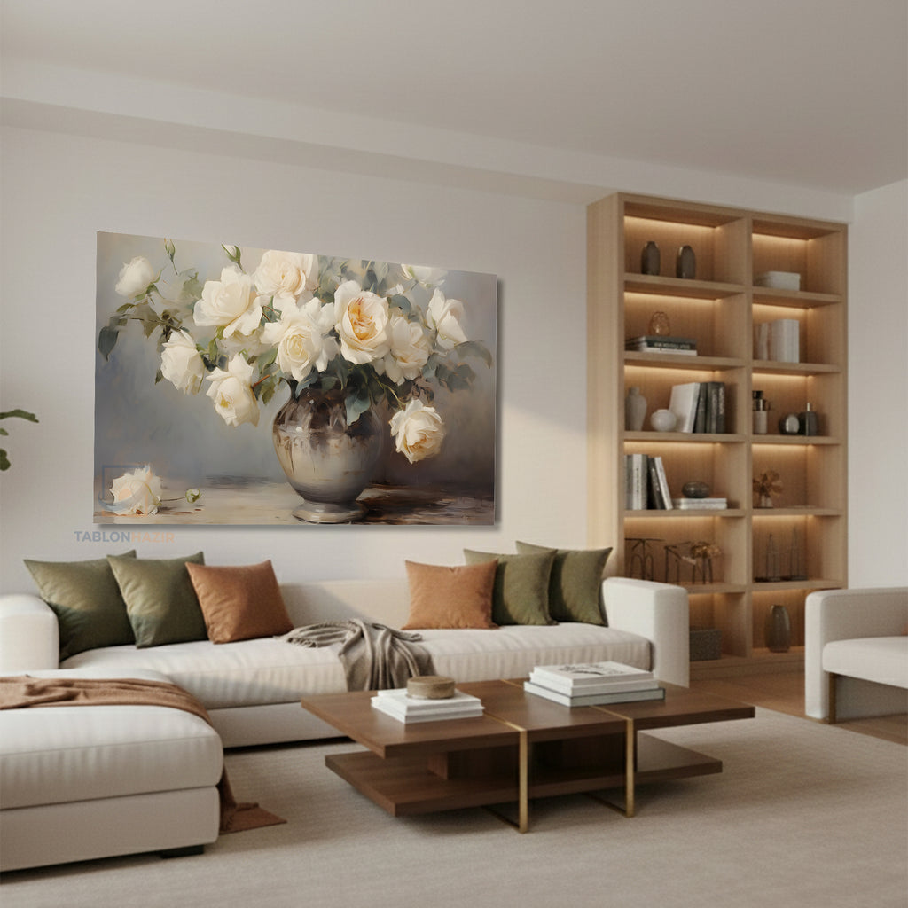 Yatay Kanvas Duvar Tablosu Vazodabeyazguller2 Salon Tablosu Ofis Tablosu Yeni Ev Hediyesi Dekorasyon