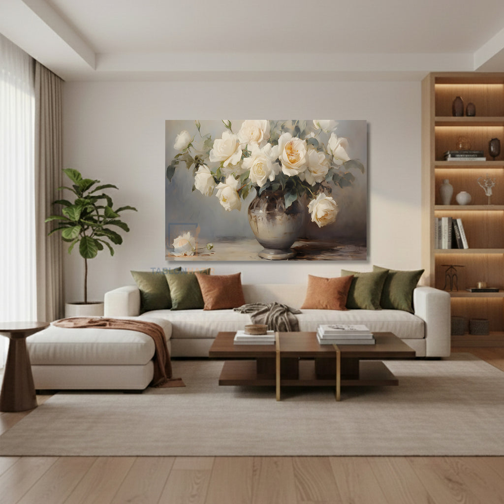 Yatay Kanvas Duvar Tablosu Vazodabeyazguller2 Salon Tablosu Ofis Tablosu Yeni Ev Hediyesi Dekorasyon