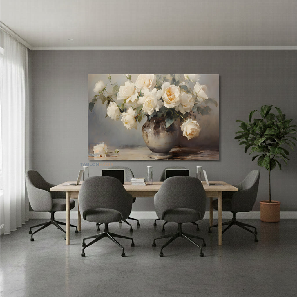 Yatay Kanvas Duvar Tablosu Vazodabeyazguller2 Salon Tablosu Ofis Tablosu Yeni Ev Hediyesi Dekorasyon