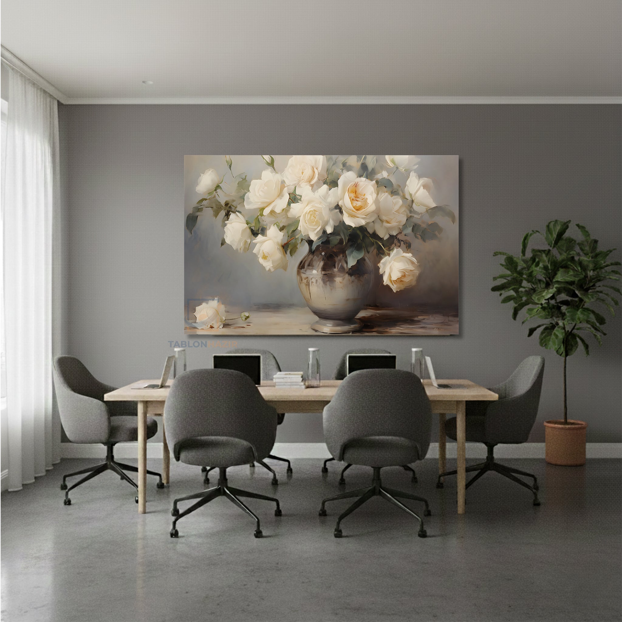 Yatay Kanvas Duvar Tablosu Vazodabeyazguller2 Salon Tablosu Ofis Tablosu Yeni Ev Hediyesi Dekorasyon