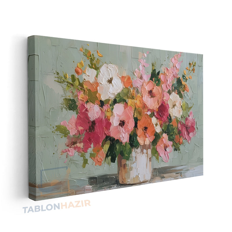 Yatay Kanvas Duvar Tablosu Vazodacicekler Salon Tablosu Ofis Tablosu Yeni Ev Hediyesi Dekorasyon