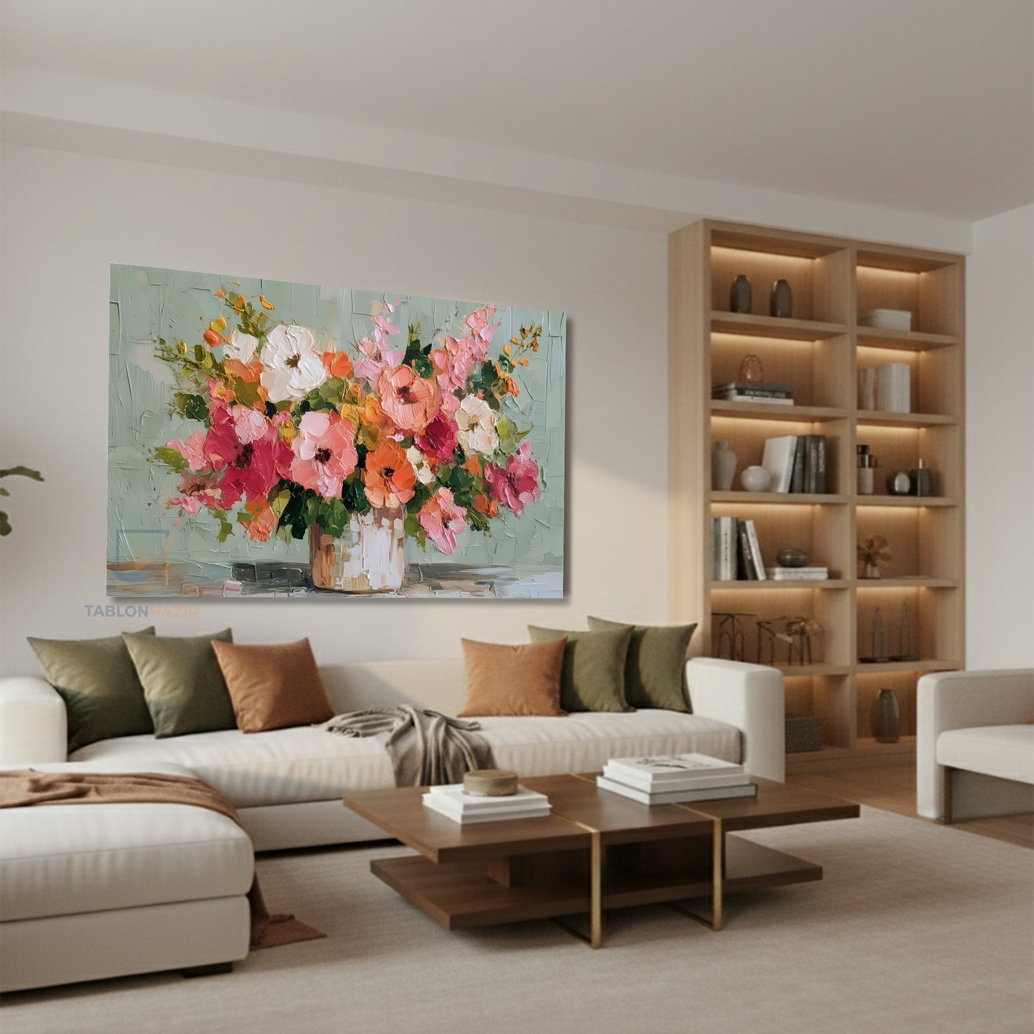 Yatay Kanvas Duvar Tablosu Vazodacicekler Salon Tablosu Ofis Tablosu Yeni Ev Hediyesi Dekorasyon