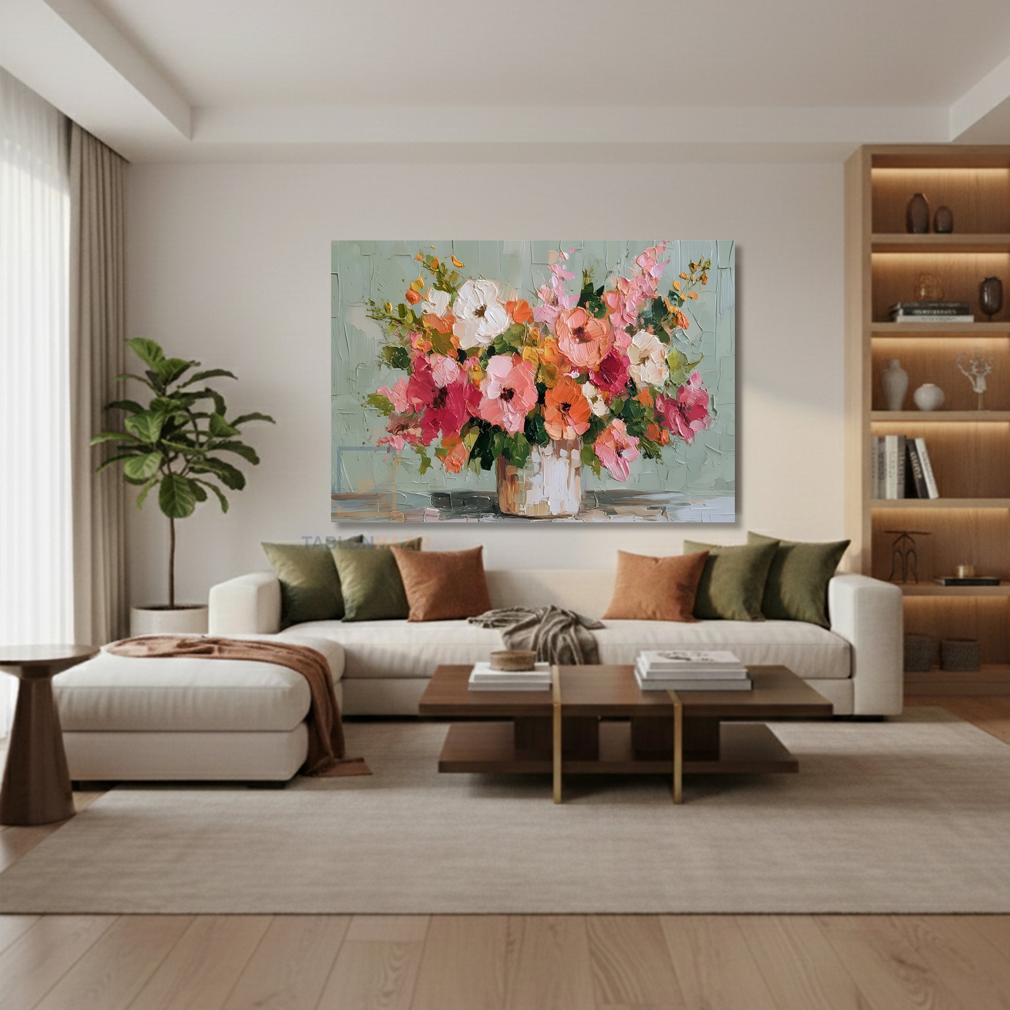 Yatay Kanvas Duvar Tablosu Vazodacicekler Salon Tablosu Ofis Tablosu Yeni Ev Hediyesi Dekorasyon