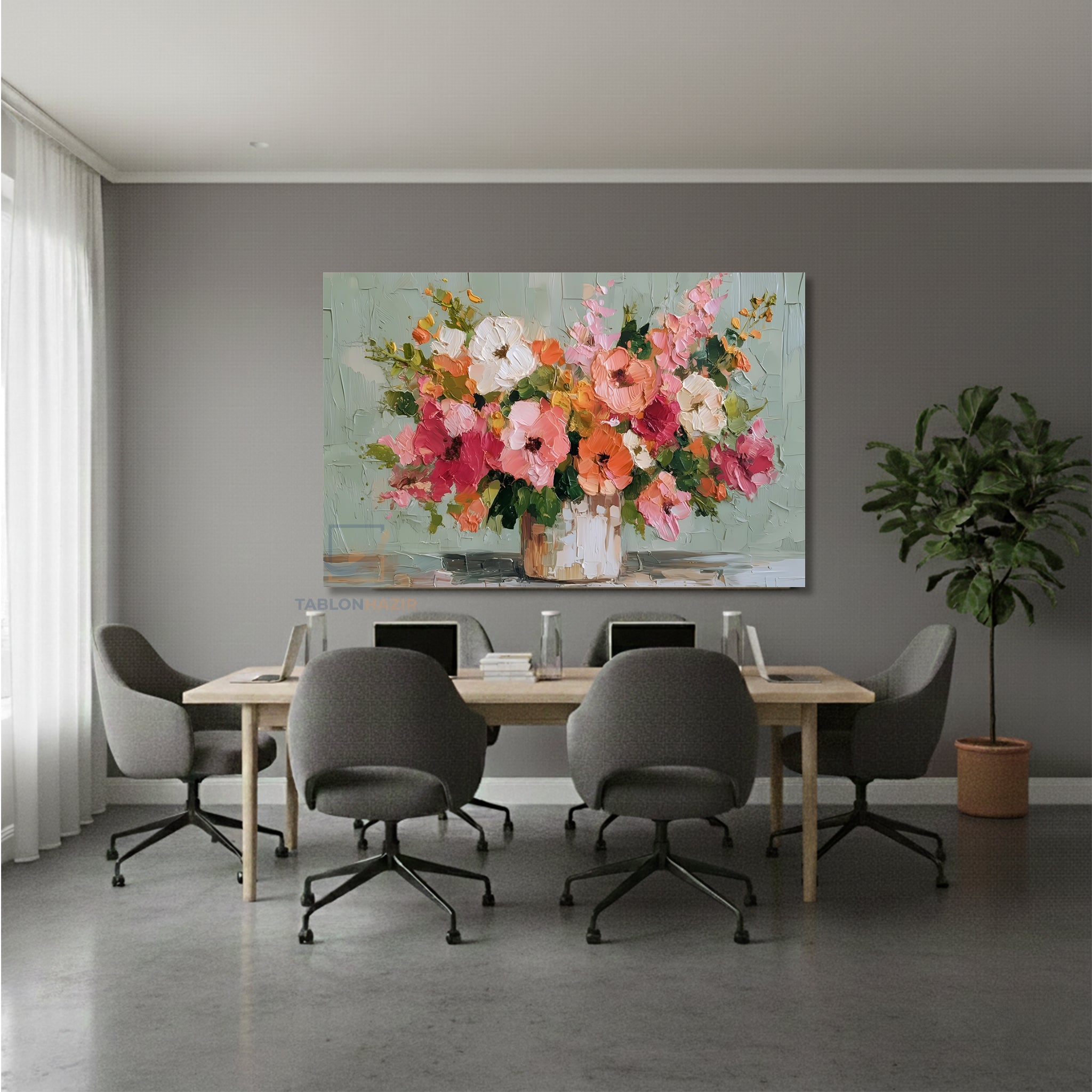 Yatay Kanvas Duvar Tablosu Vazodacicekler Salon Tablosu Ofis Tablosu Yeni Ev Hediyesi Dekorasyon