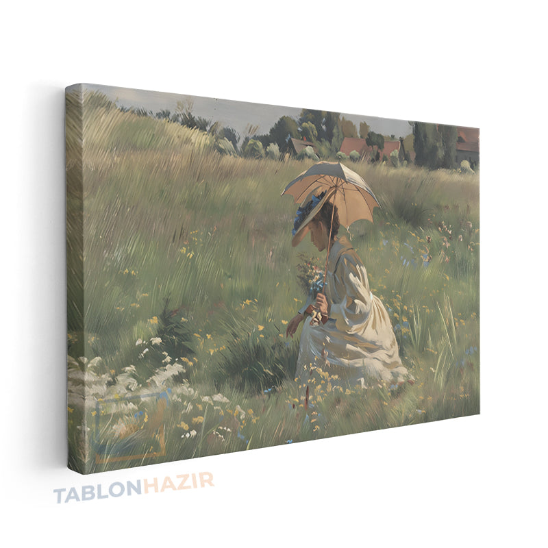 Yatay Kanvas Duvar Tablosu Vintagesemsiyelikadin Salon Tablosu Ofis Tablosu Ev Hediyesi Dekorasyon