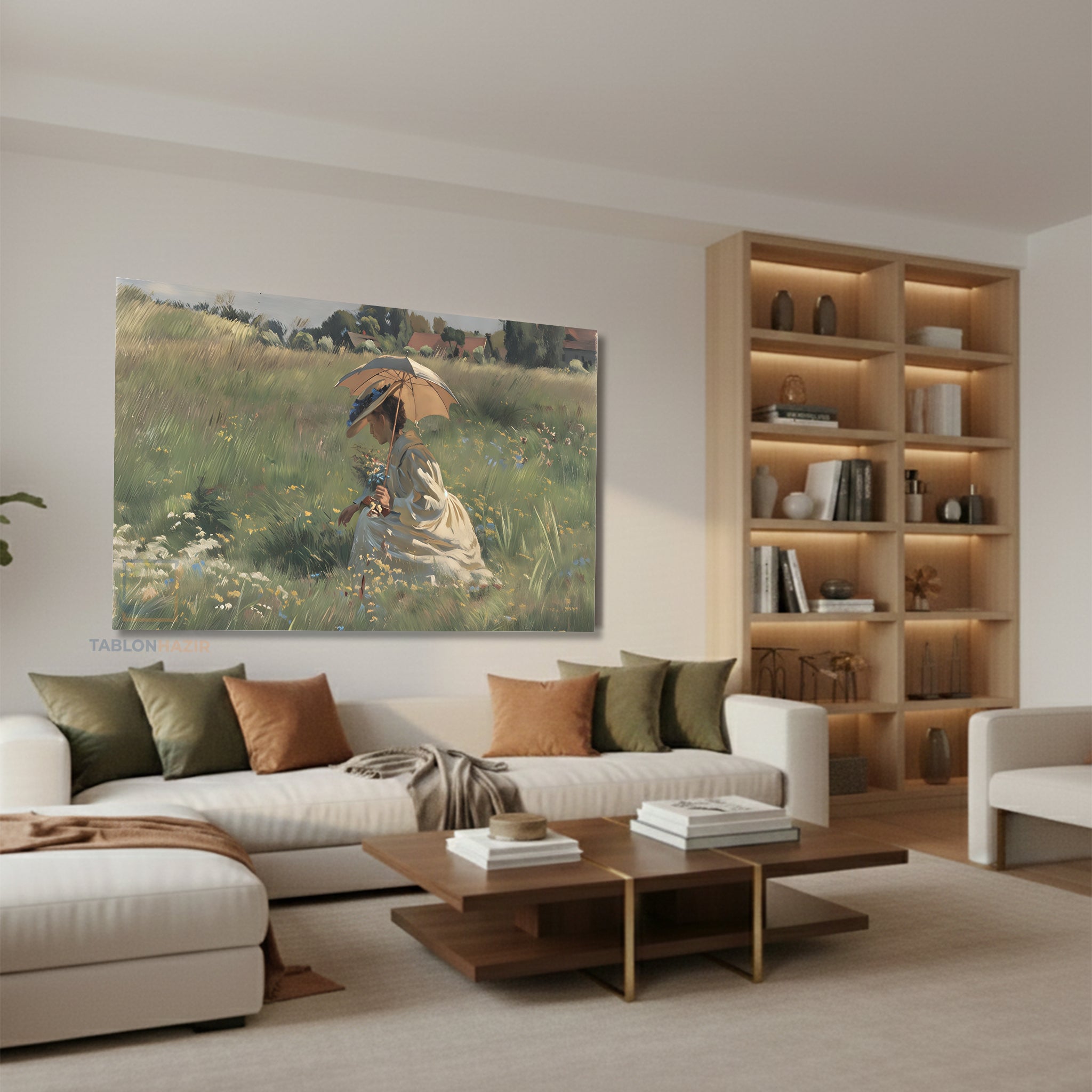 Yatay Kanvas Duvar Tablosu Vintagesemsiyelikadin Salon Tablosu Ofis Tablosu Ev Hediyesi Dekorasyon
