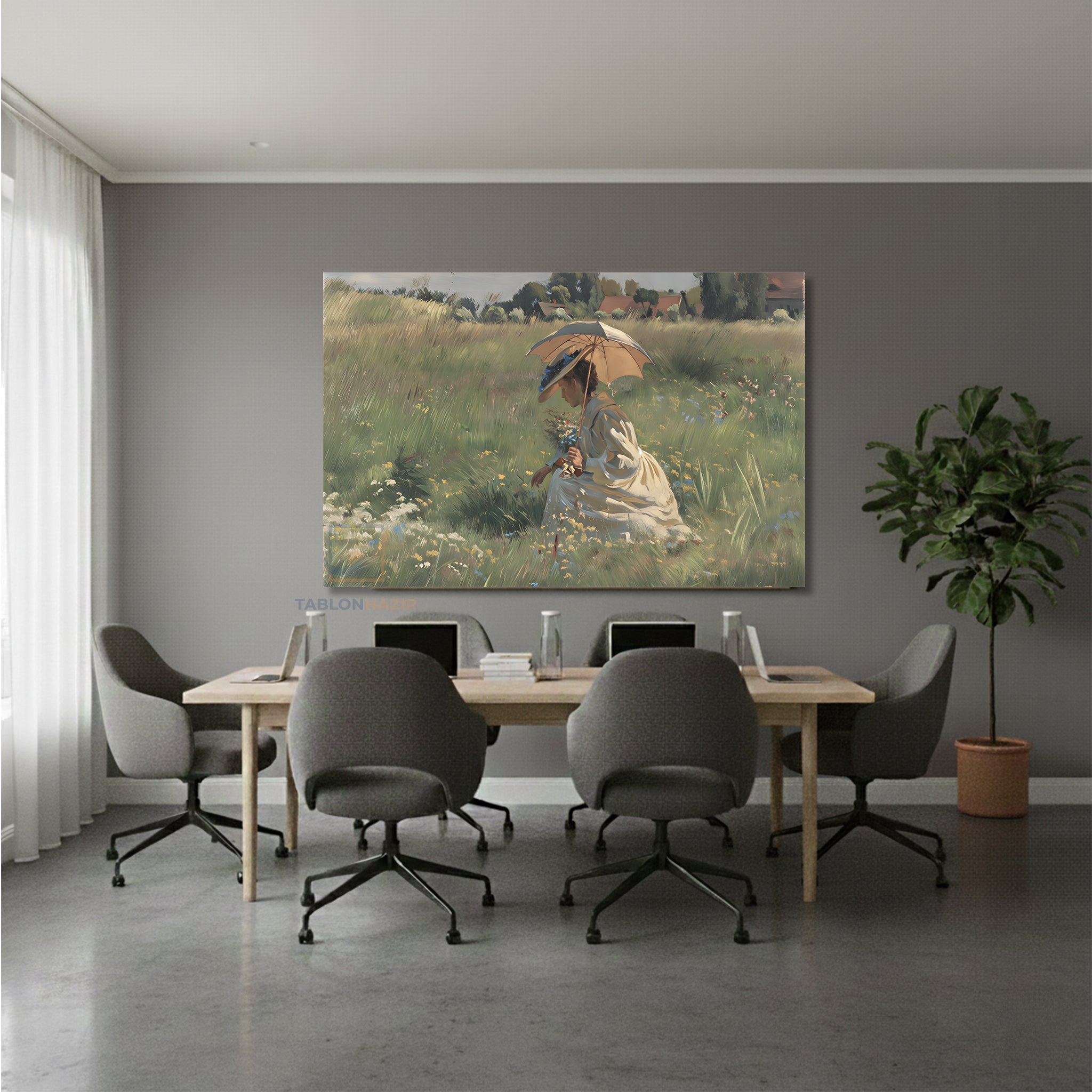 Yatay Kanvas Duvar Tablosu Vintagesemsiyelikadin Salon Tablosu Ofis Tablosu Ev Hediyesi Dekorasyon