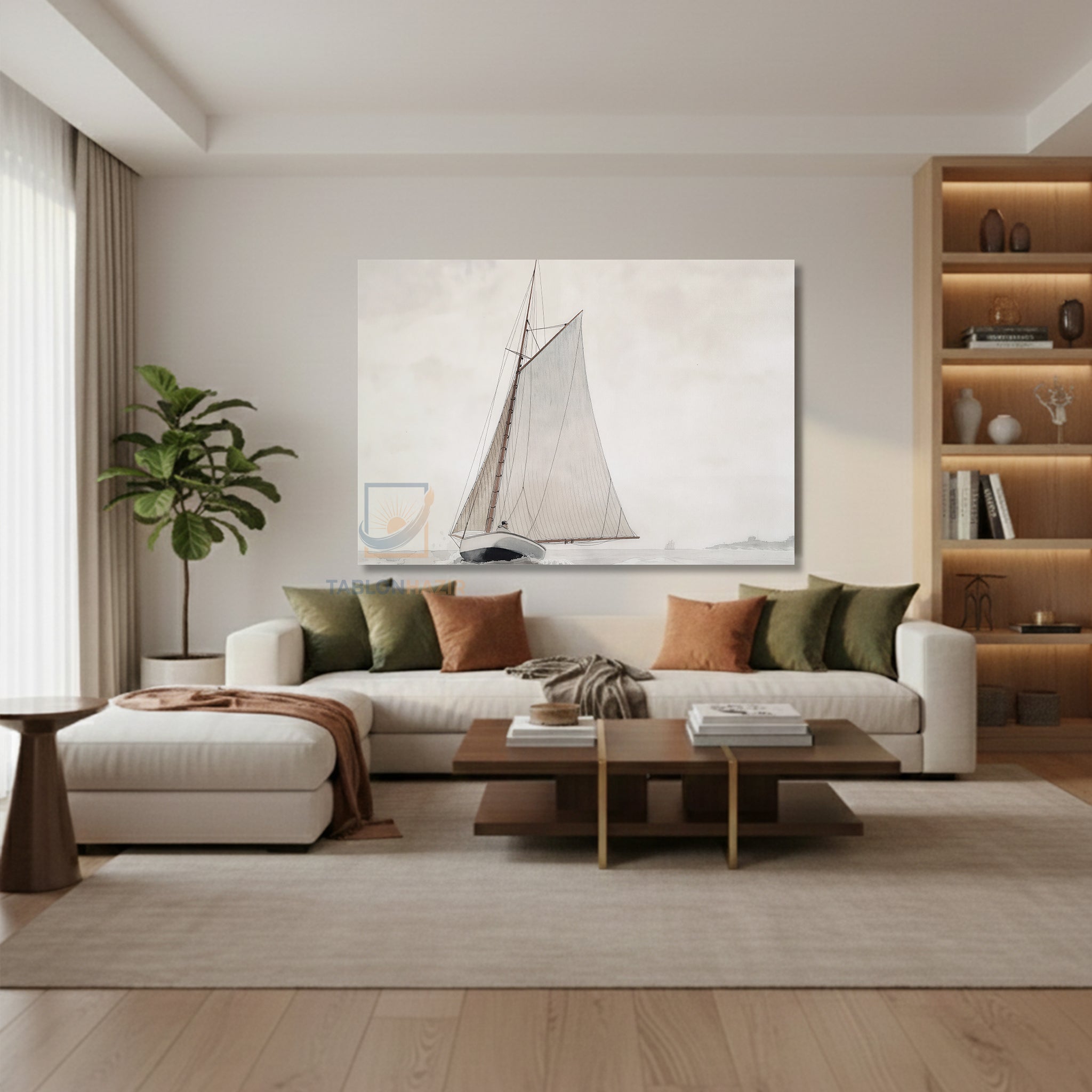 Yatay Kanvas Duvar Tablosu Vintageyelkenli Salon Tablosu Ofis Tablosu Yeni Ev Hediyesi Dekorasyon