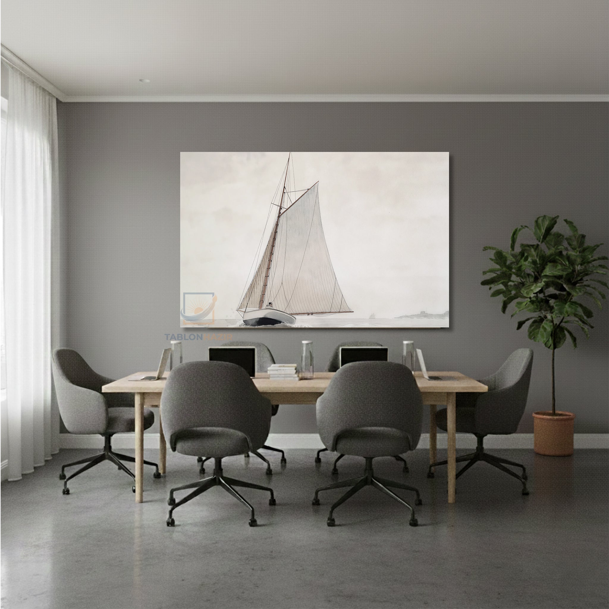 Yatay Kanvas Duvar Tablosu Vintageyelkenli Salon Tablosu Ofis Tablosu Yeni Ev Hediyesi Dekorasyon