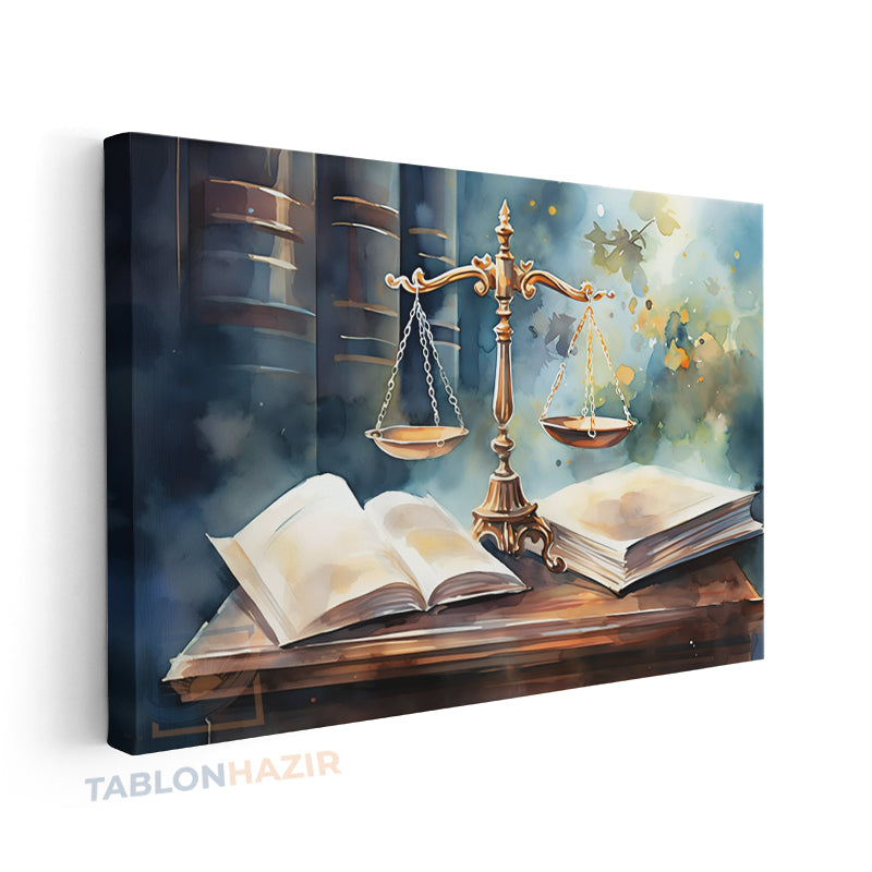 Yatay Kanvas Duvar Tablosu Adalet Hukuk Terazi Salon Tablosu Ofis Tablosu Ev Hediyesi Dekorasyon
