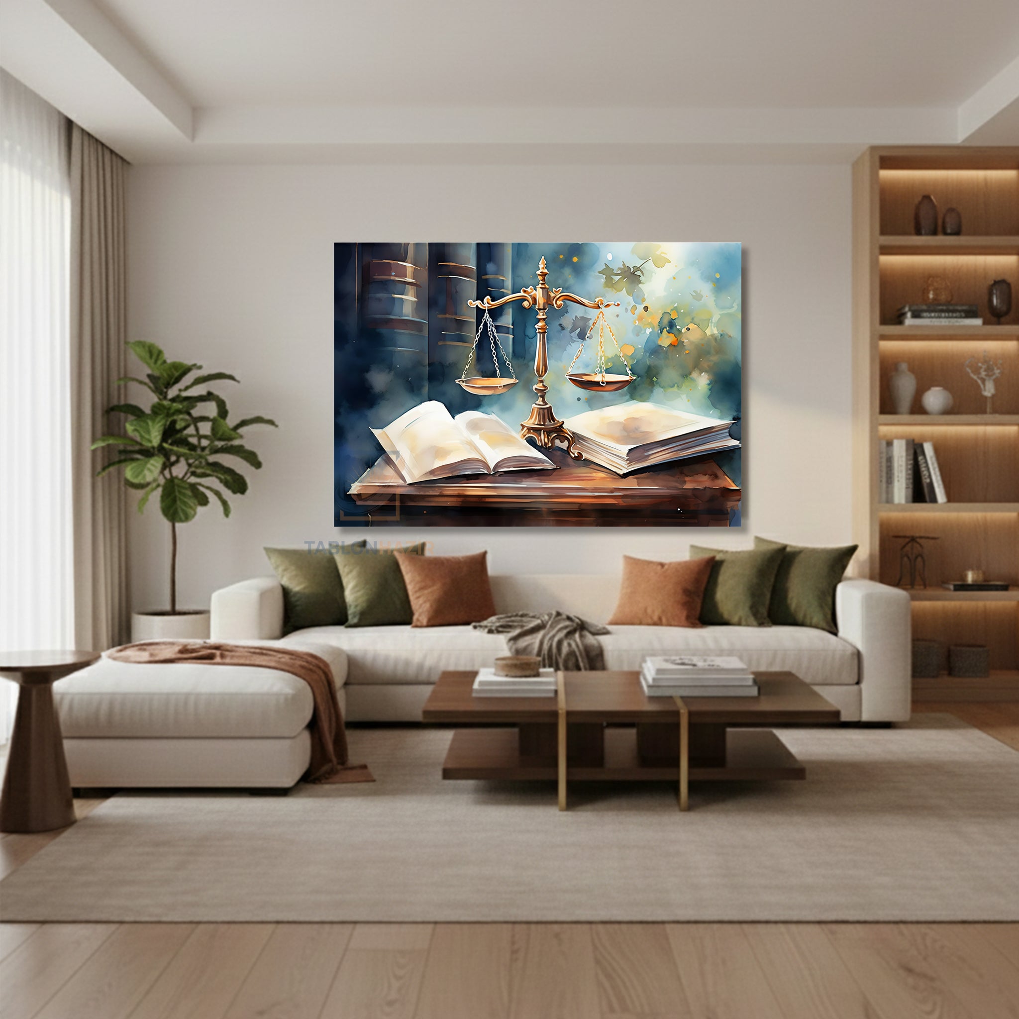 Yatay Kanvas Duvar Tablosu Adalet Hukuk Terazi Salon Tablosu Ofis Tablosu Ev Hediyesi Dekorasyon