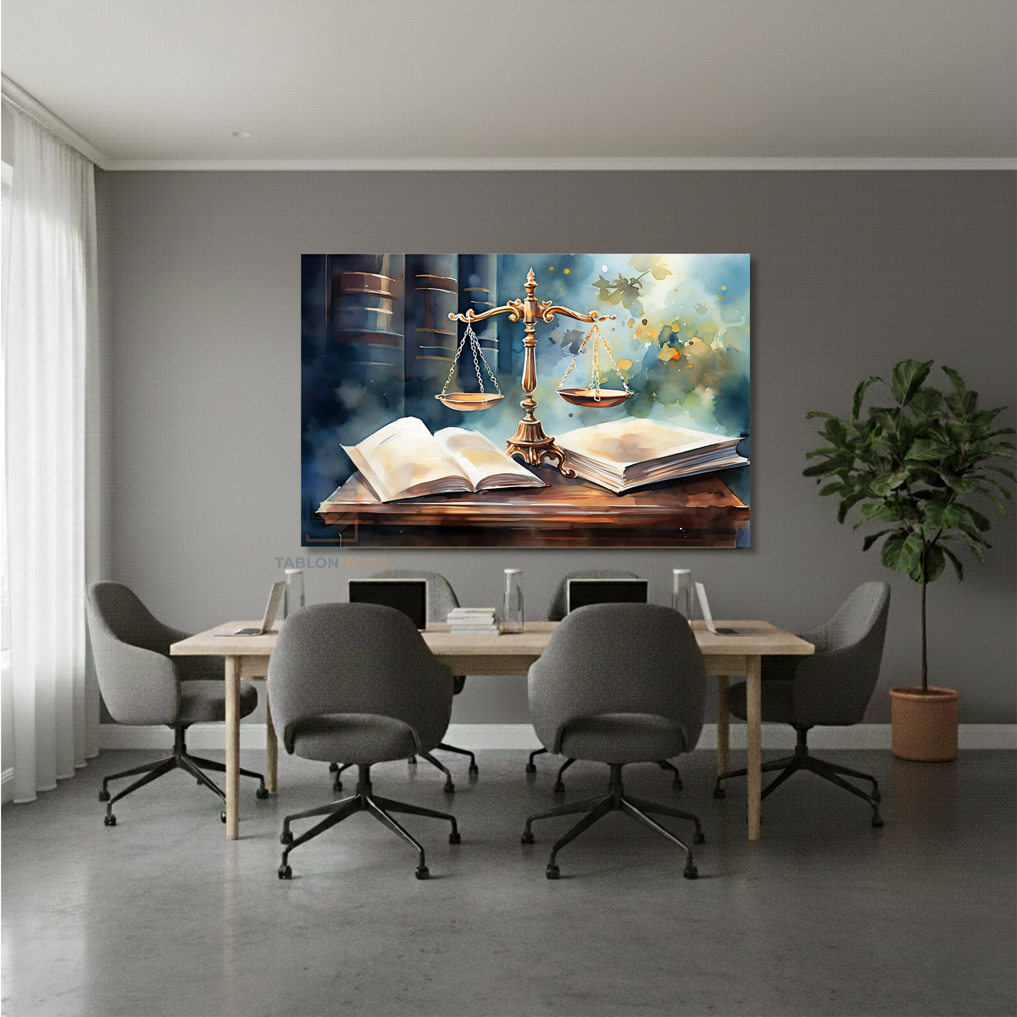 Yatay Kanvas Duvar Tablosu Adalet Hukuk Terazi Salon Tablosu Ofis Tablosu Ev Hediyesi Dekorasyon