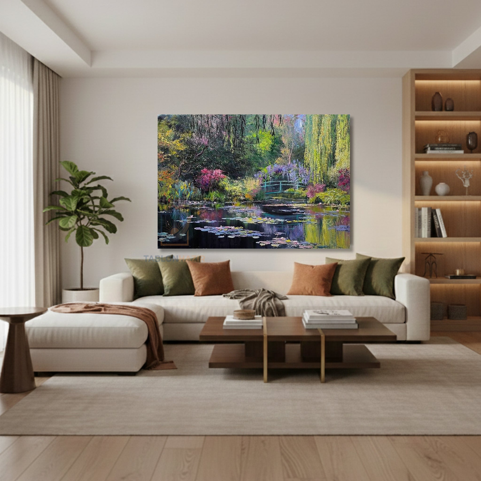 Yatay Kanvas Duvar Tablosu Nilufer Manzara Salon Tablosu Ofis Tablosu Yeni Ev Hediyesi Dekorasyon