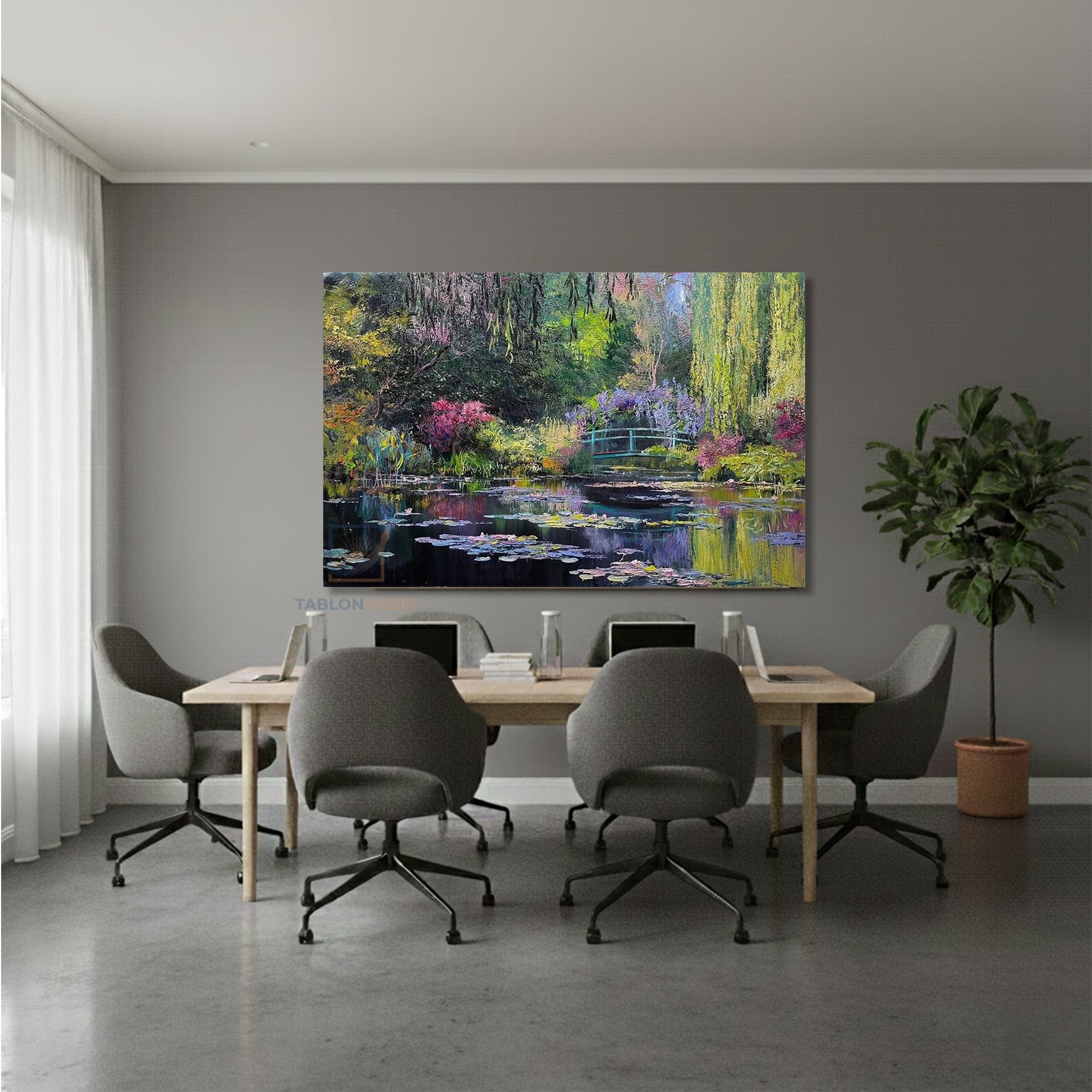 Yatay Kanvas Duvar Tablosu Nilufer Manzara Salon Tablosu Ofis Tablosu Yeni Ev Hediyesi Dekorasyon