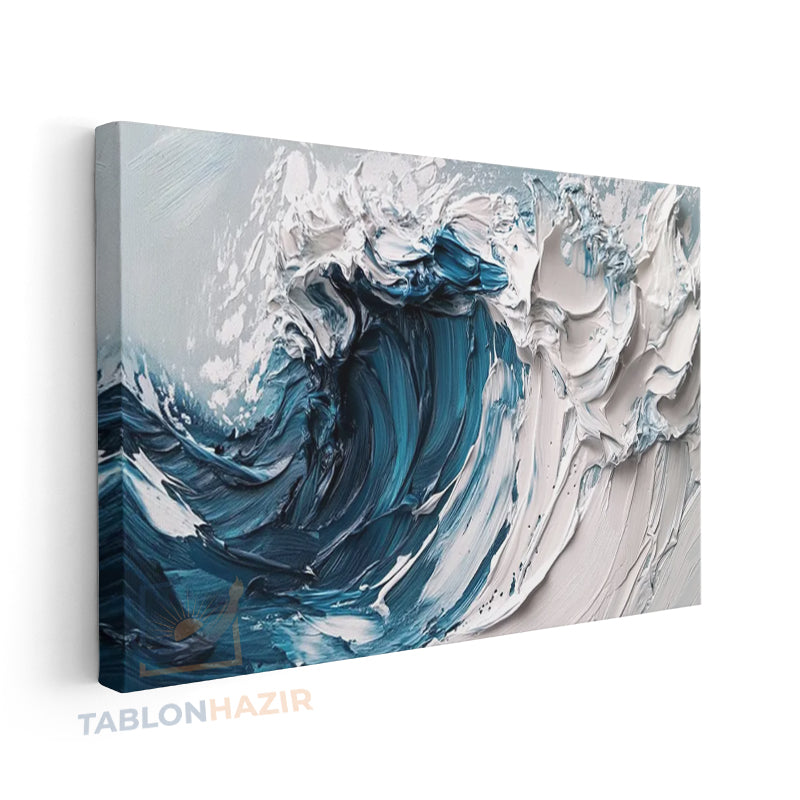 Yatay Kanvas Duvar Tablosu Beyaz Mavi Soyut Salon Tablosu Ofis Tablosu Yeni Ev Hediyesi Dekorasyon