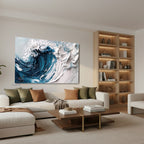 Yatay Kanvas Duvar Tablosu Beyaz Mavi Soyut Salon Tablosu Ofis Tablosu Yeni Ev Hediyesi Dekorasyon