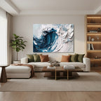 Yatay Kanvas Duvar Tablosu Beyaz Mavi Soyut Salon Tablosu Ofis Tablosu Yeni Ev Hediyesi Dekorasyon