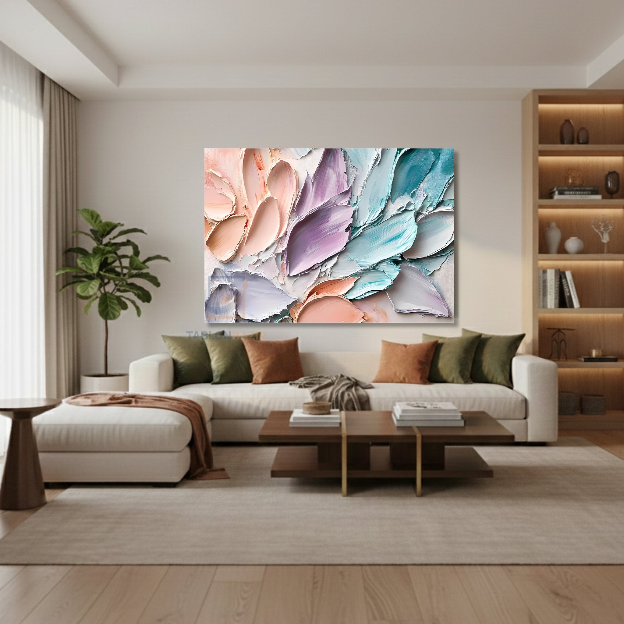 Yatay Kanvas Duvar Tablosu Boya Pastel Soyut Salon Tablosu Ofis Tablosu Yeni Ev Hediyesi Dekorasyon