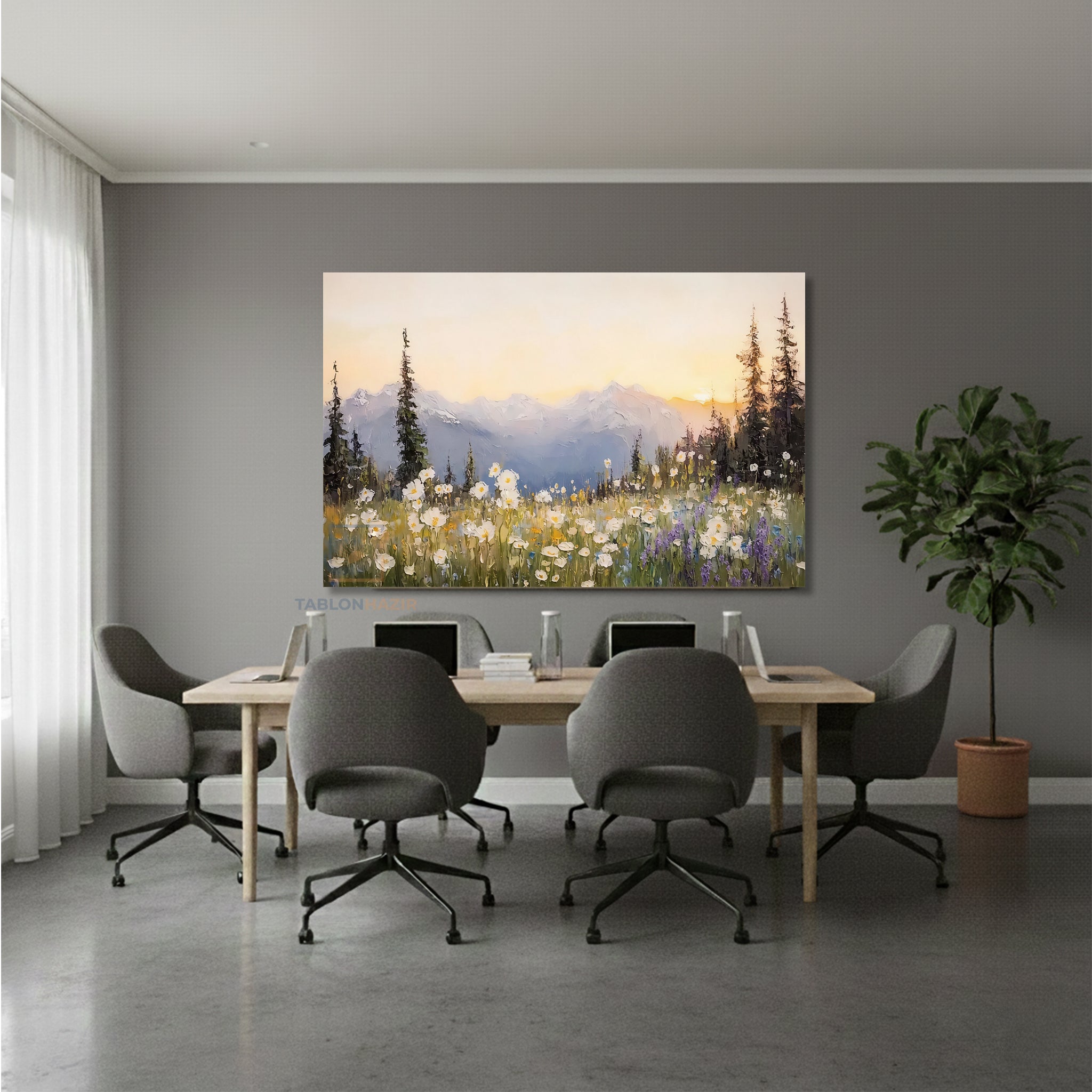 Yatay Kanvas Duvar Tablosu Cicek Tarlasi Salon Tablosu Ofis Tablosu Yeni Ev Hediyesi Dekorasyon