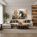 Yatay Kanvas Duvar Tablosu Cift At Siyahbeyaz Salon Tablosu Ofis Tablosu Yeni Ev Hediyesi Dekorasyon