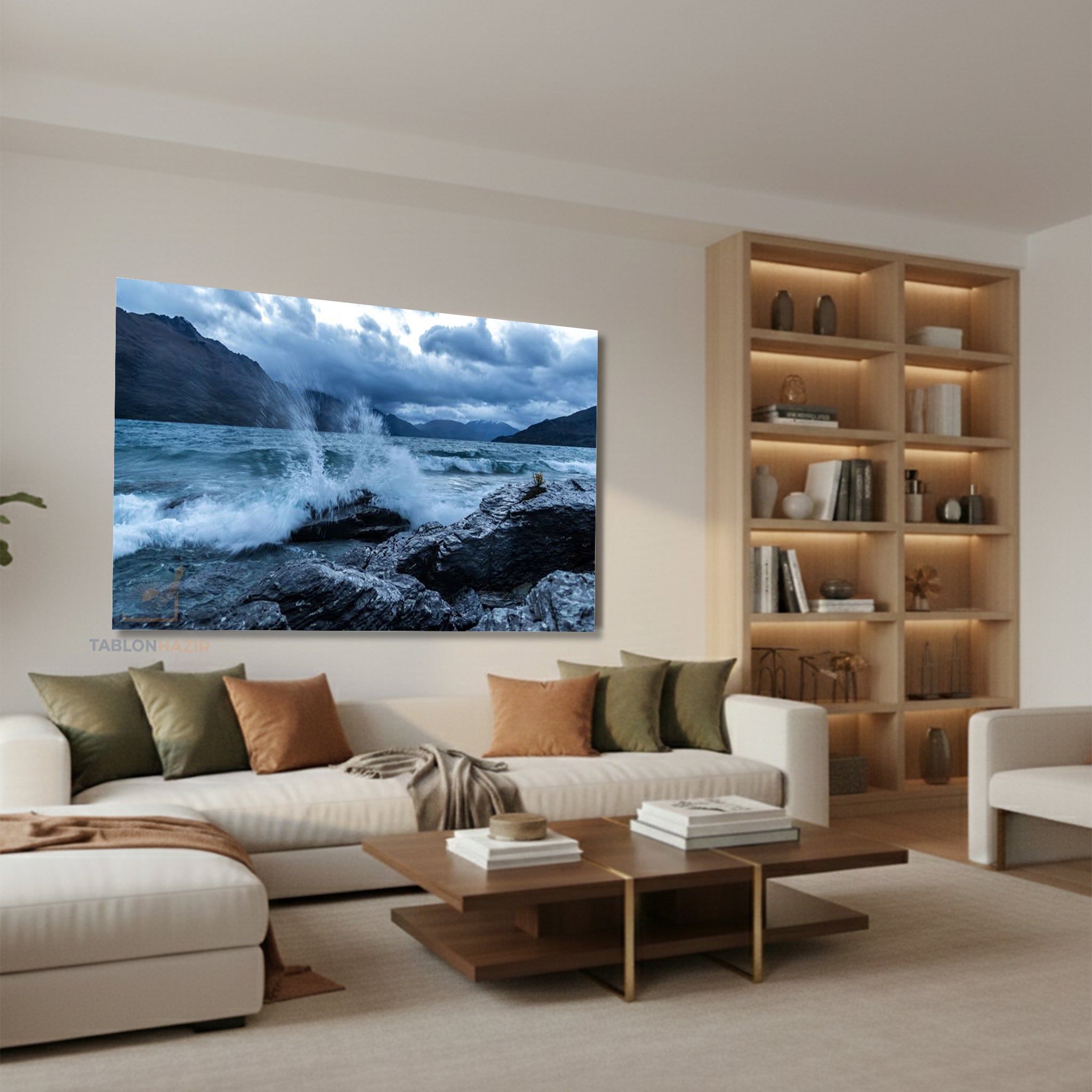 Yatay Kanvas Duvar Tablosu Dalga Ve Kaya Salon Tablosu Ofis Tablosu Yeni Ev Hediyesi Dekorasyon