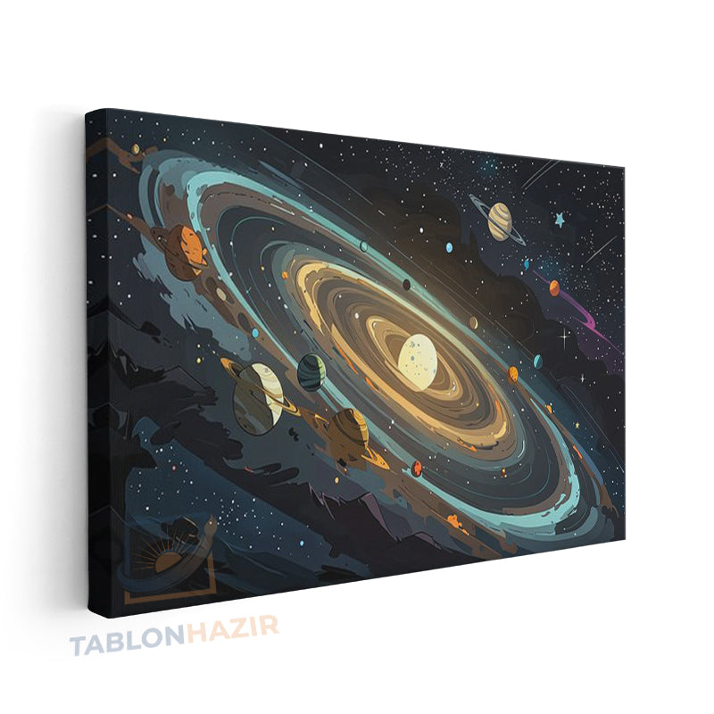 Yatay Kanvas Duvar Tablosu Evren Cizimi Salon Tablosu Ofis Tablosu Yeni Ev Hediyesi Dekorasyon