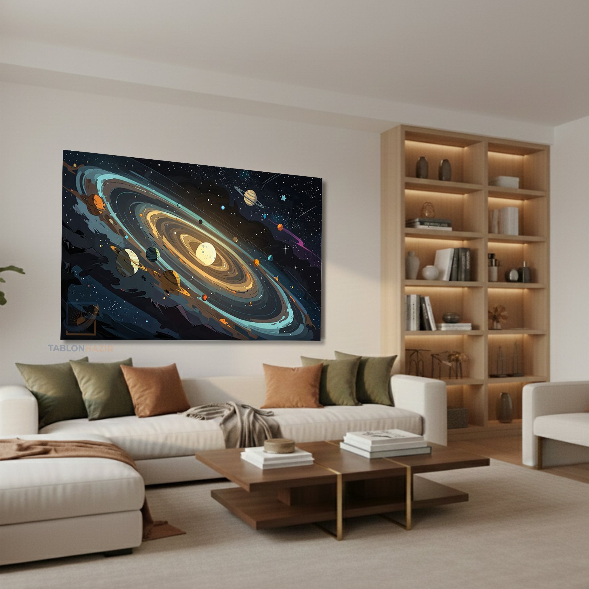 Yatay Kanvas Duvar Tablosu Evren Cizimi Salon Tablosu Ofis Tablosu Yeni Ev Hediyesi Dekorasyon