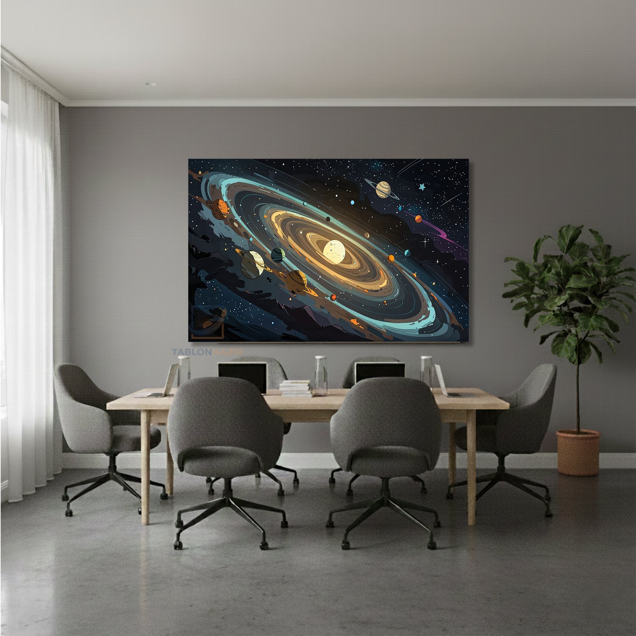 Yatay Kanvas Duvar Tablosu Evren Cizimi Salon Tablosu Ofis Tablosu Yeni Ev Hediyesi Dekorasyon