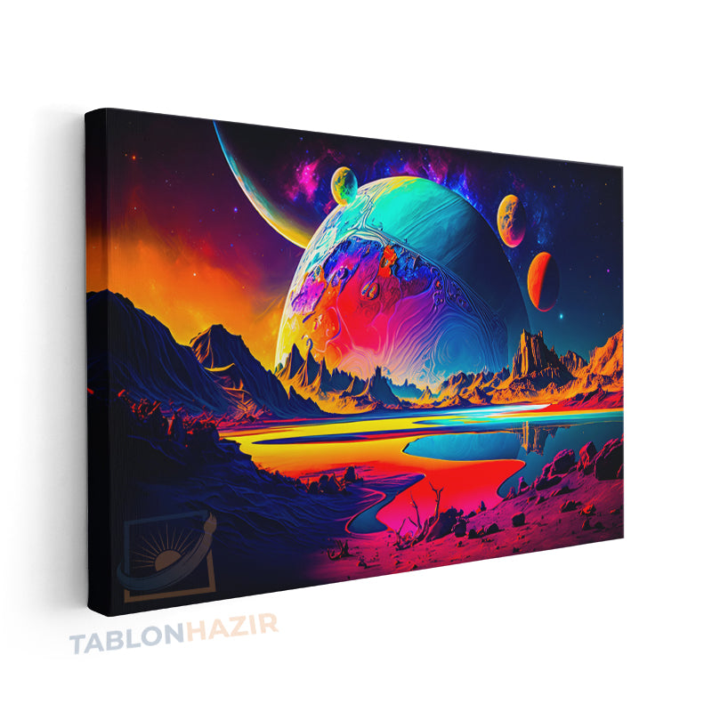 Yatay Kanvas Duvar Tablosu Evren Gezegen Salon Tablosu Ofis Tablosu Yeni Ev Hediyesi Dekorasyon