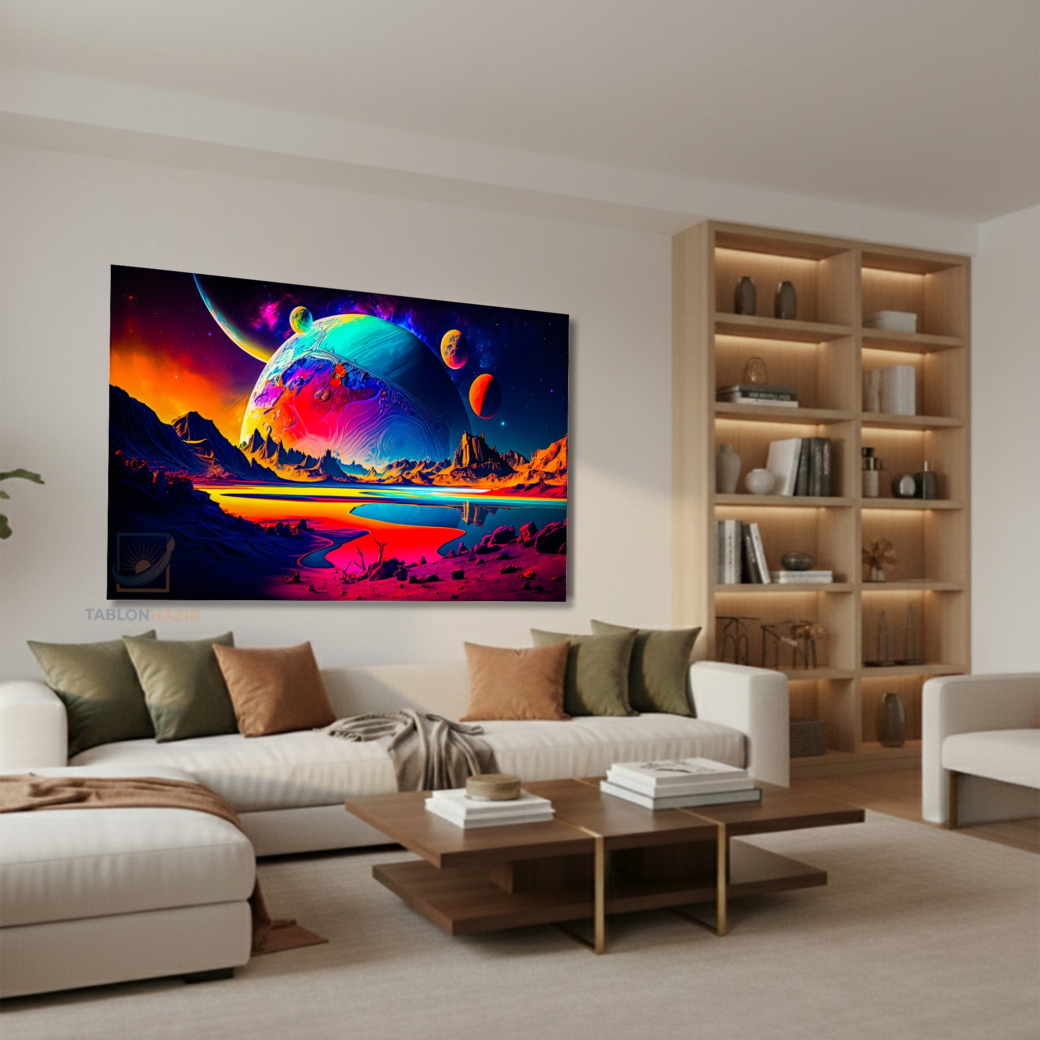 Yatay Kanvas Duvar Tablosu Evren Gezegen Salon Tablosu Ofis Tablosu Yeni Ev Hediyesi Dekorasyon
