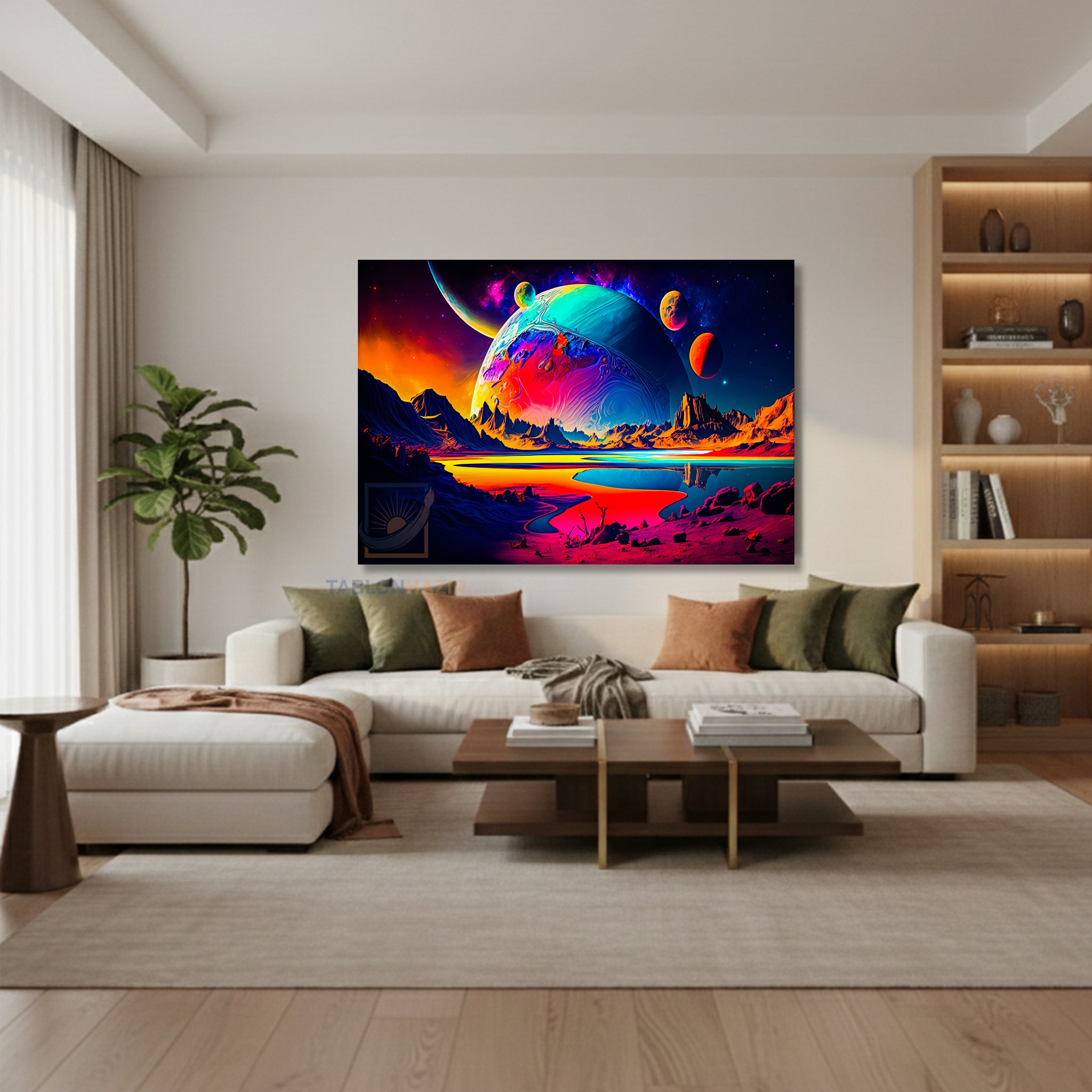 Yatay Kanvas Duvar Tablosu Evren Gezegen Salon Tablosu Ofis Tablosu Yeni Ev Hediyesi Dekorasyon