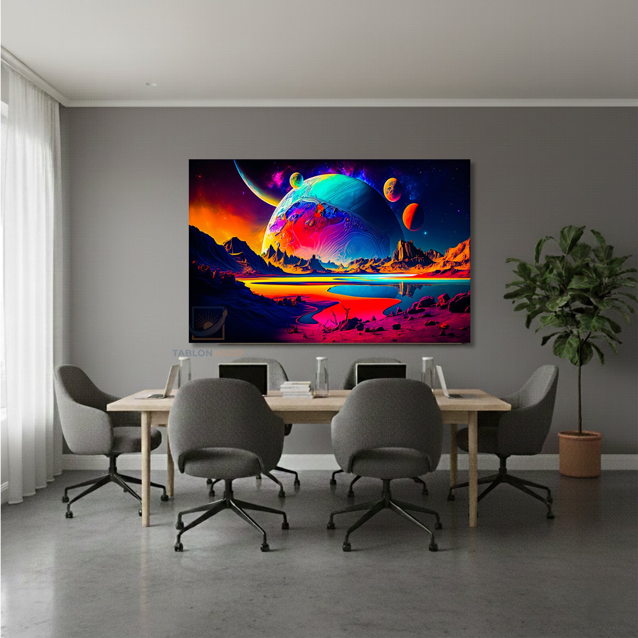 Yatay Kanvas Duvar Tablosu Evren Gezegen Salon Tablosu Ofis Tablosu Yeni Ev Hediyesi Dekorasyon